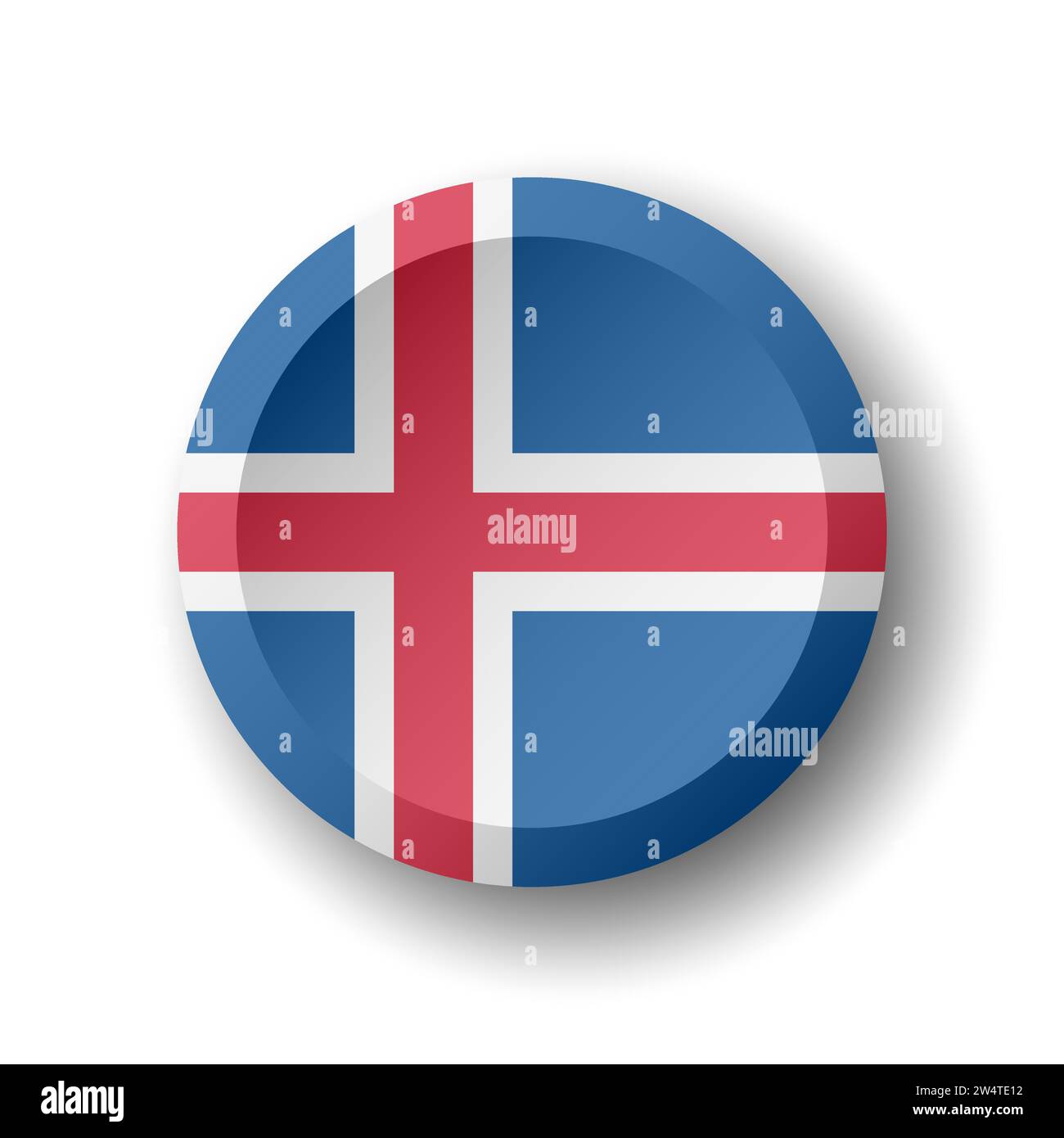 Iceland flag - 3D circle button with dropped shadow. Vector icon. Stock Vector