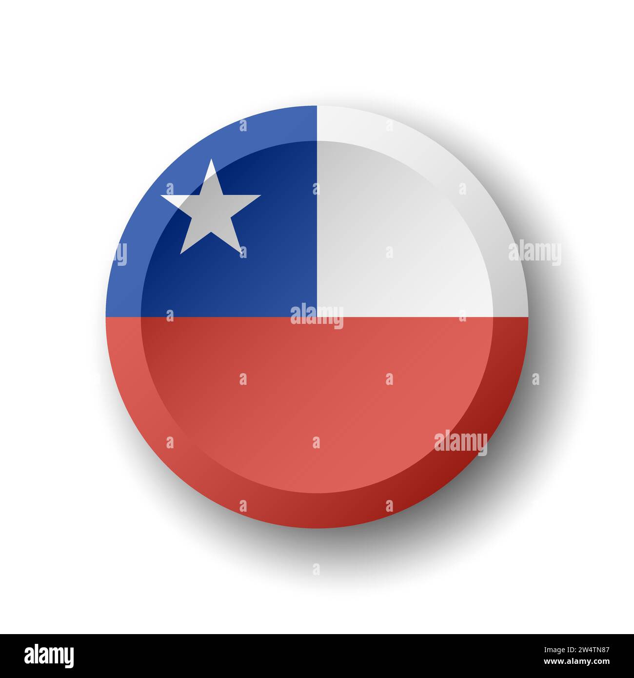 Chile flag - 3D circle button with dropped shadow. Vector icon. Stock Vector