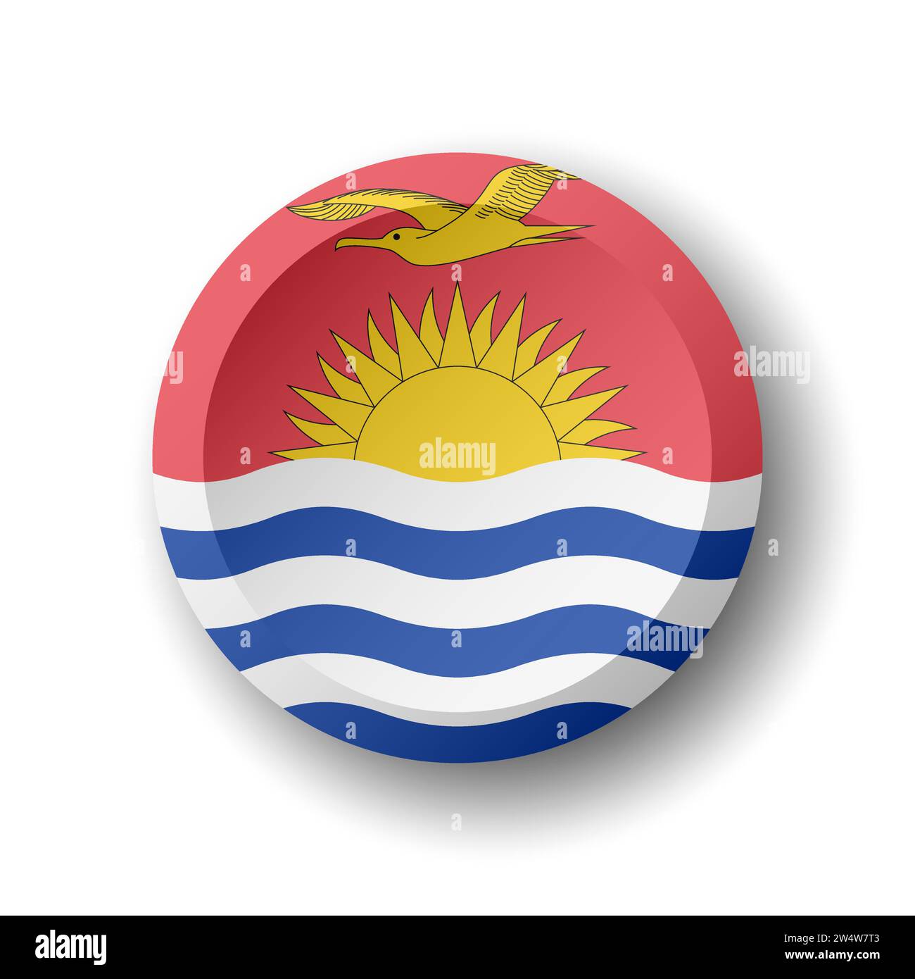 Kiribati flag - 3D circle button with dropped shadow. Vector icon. Stock Vector