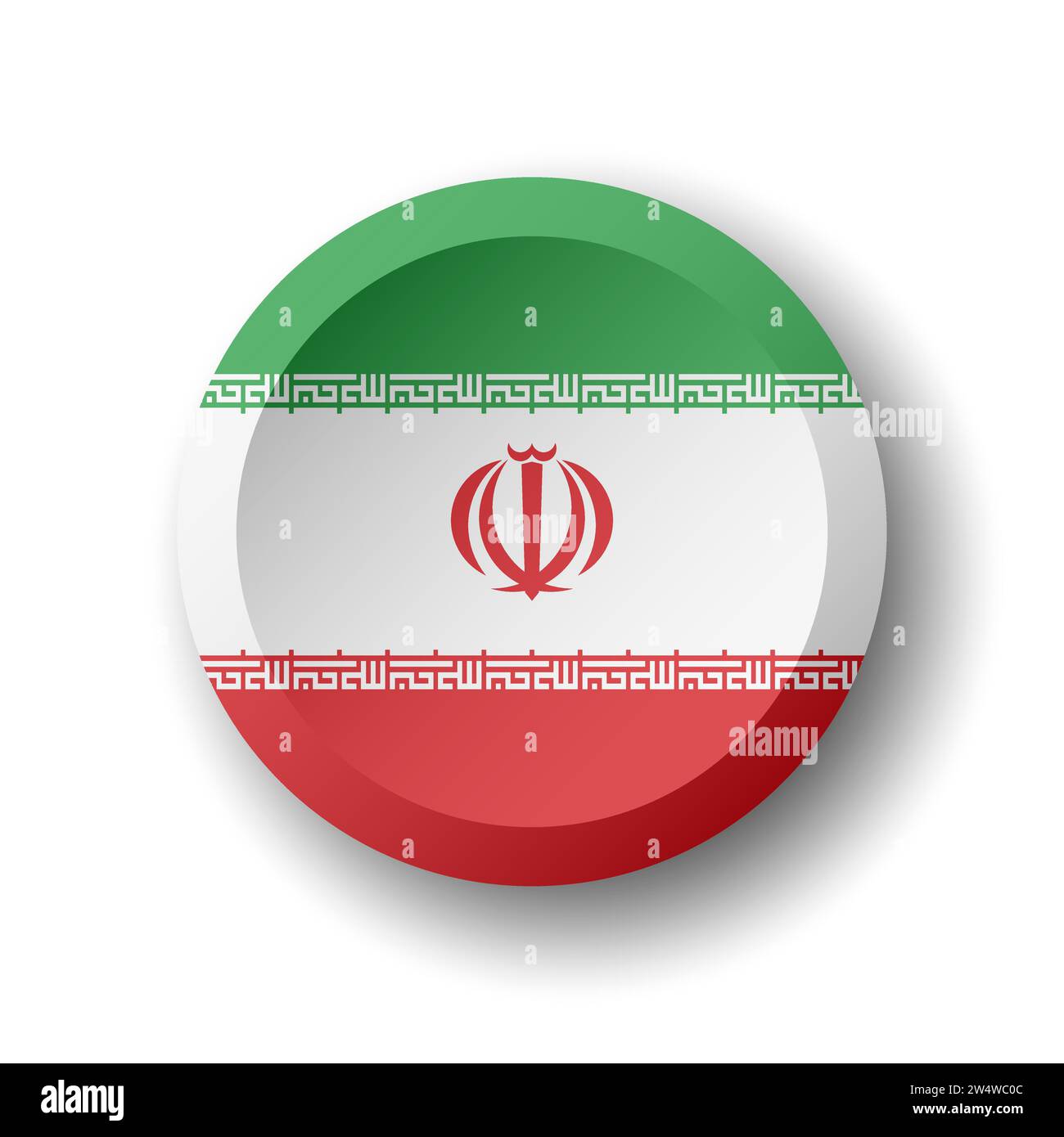 Iran flag - 3D circle button with dropped shadow. Vector icon. Stock Vector