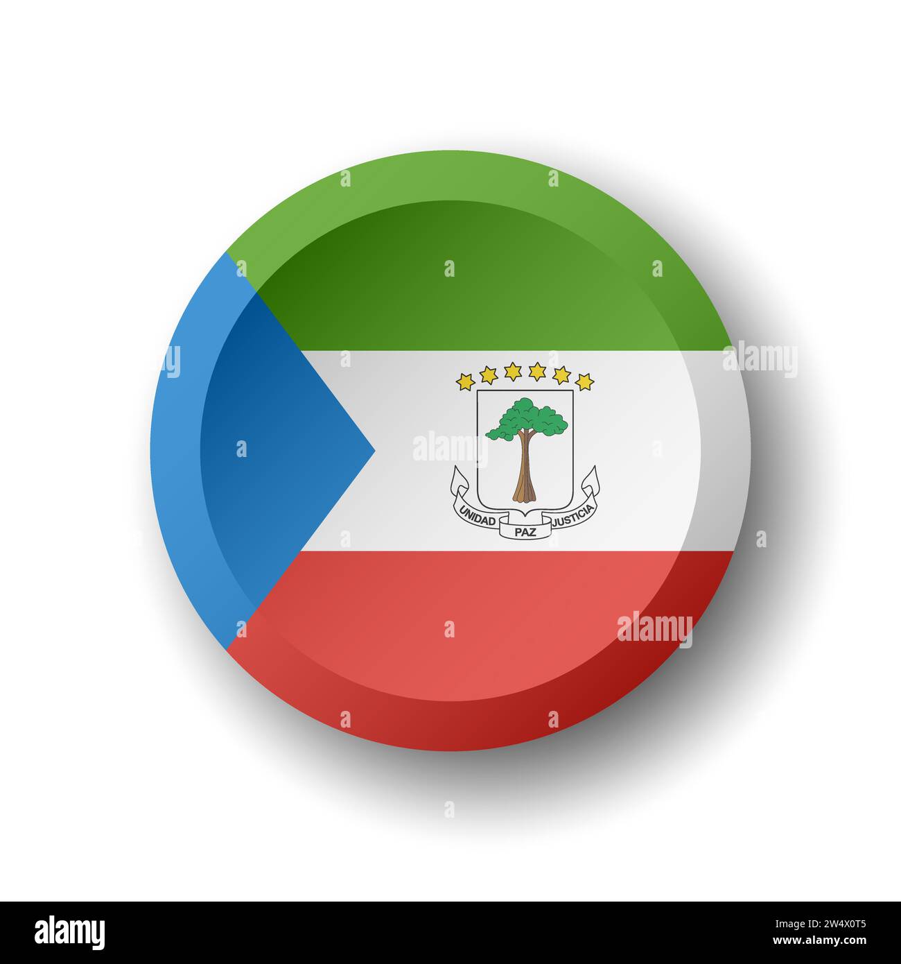 Equatorial Guinea flag - 3D circle button with dropped shadow. Vector icon. Stock Vector