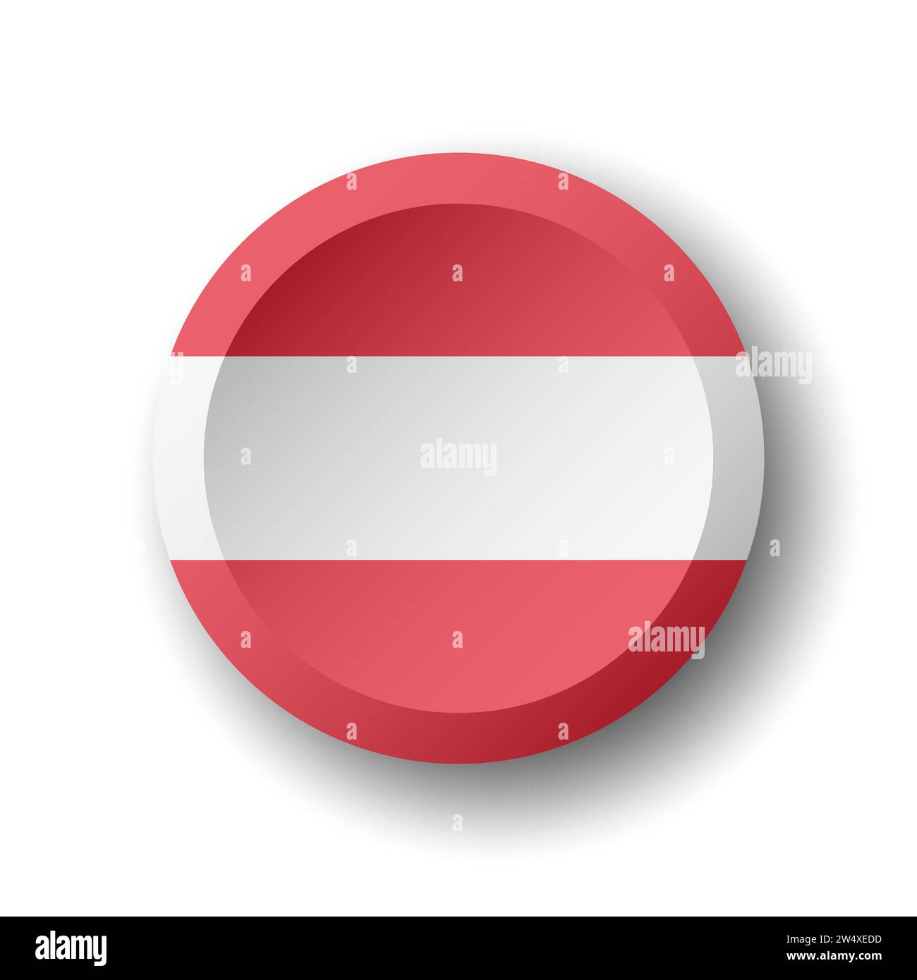 Austria flag - 3D circle button with dropped shadow. Vector icon. Stock Vector