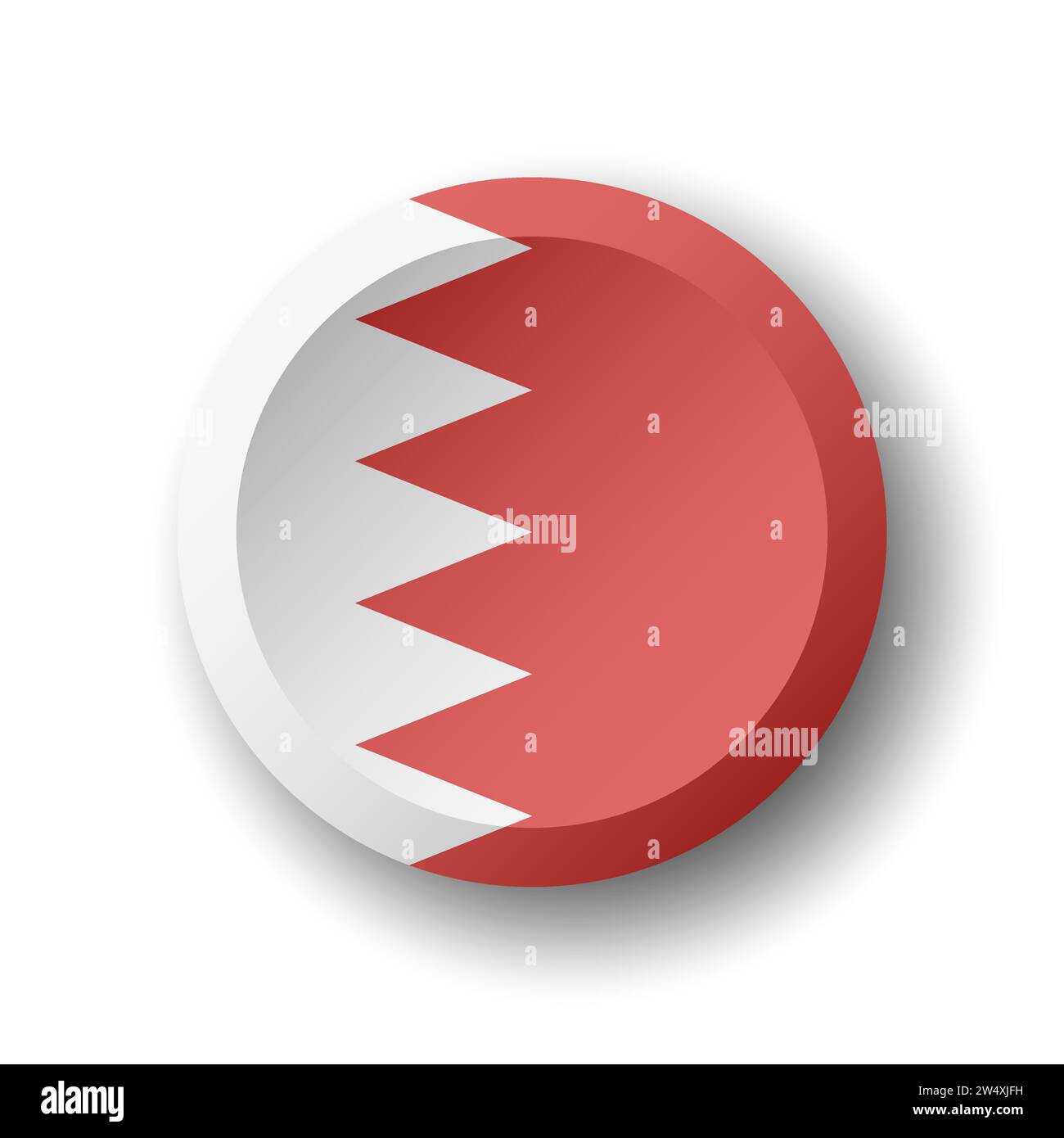 Bahrain flag - 3D circle button with dropped shadow. Vector icon. Stock Vector