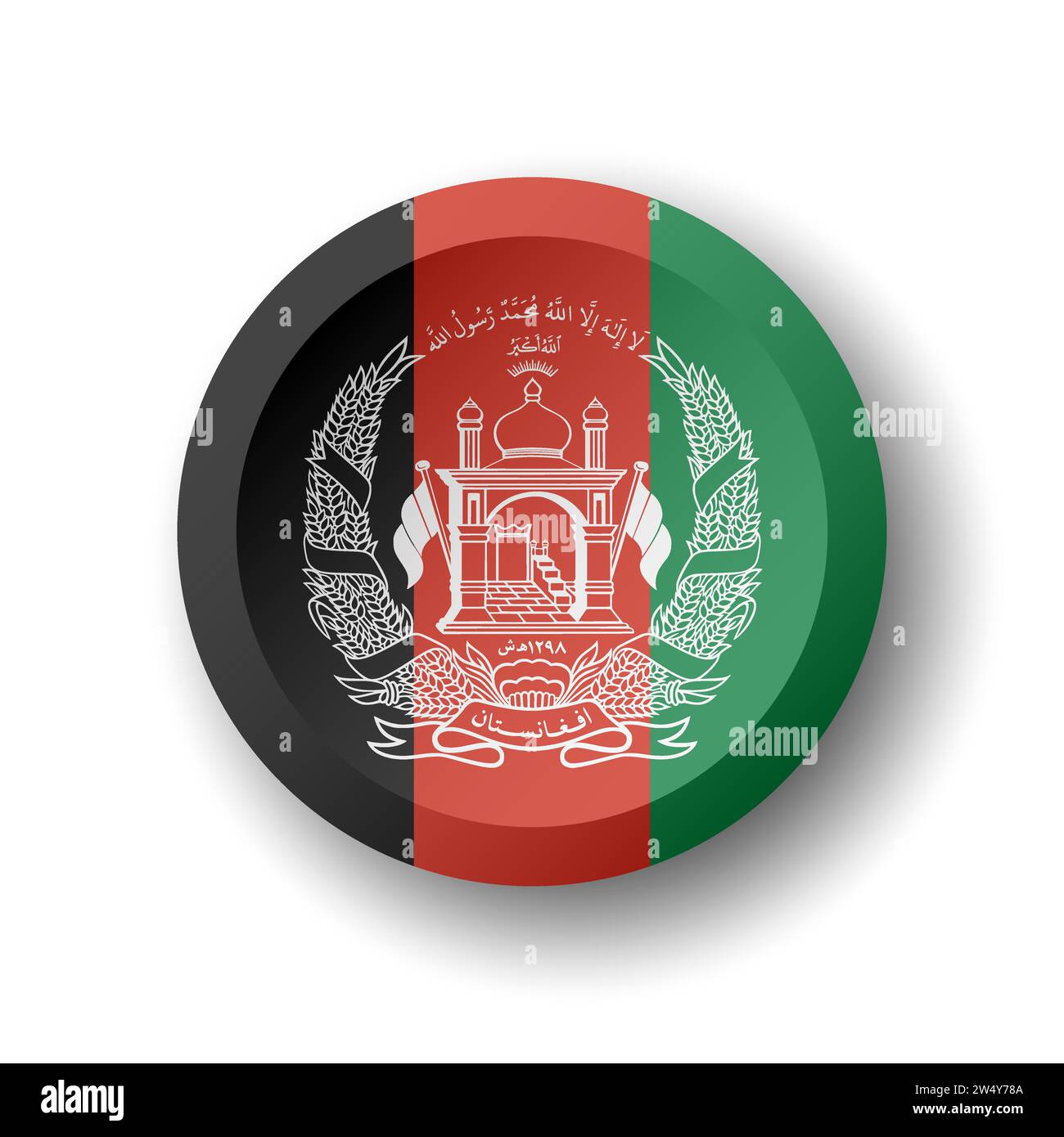 Afghanistan flag - 3D circle button with dropped shadow. Vector icon. Stock Vector