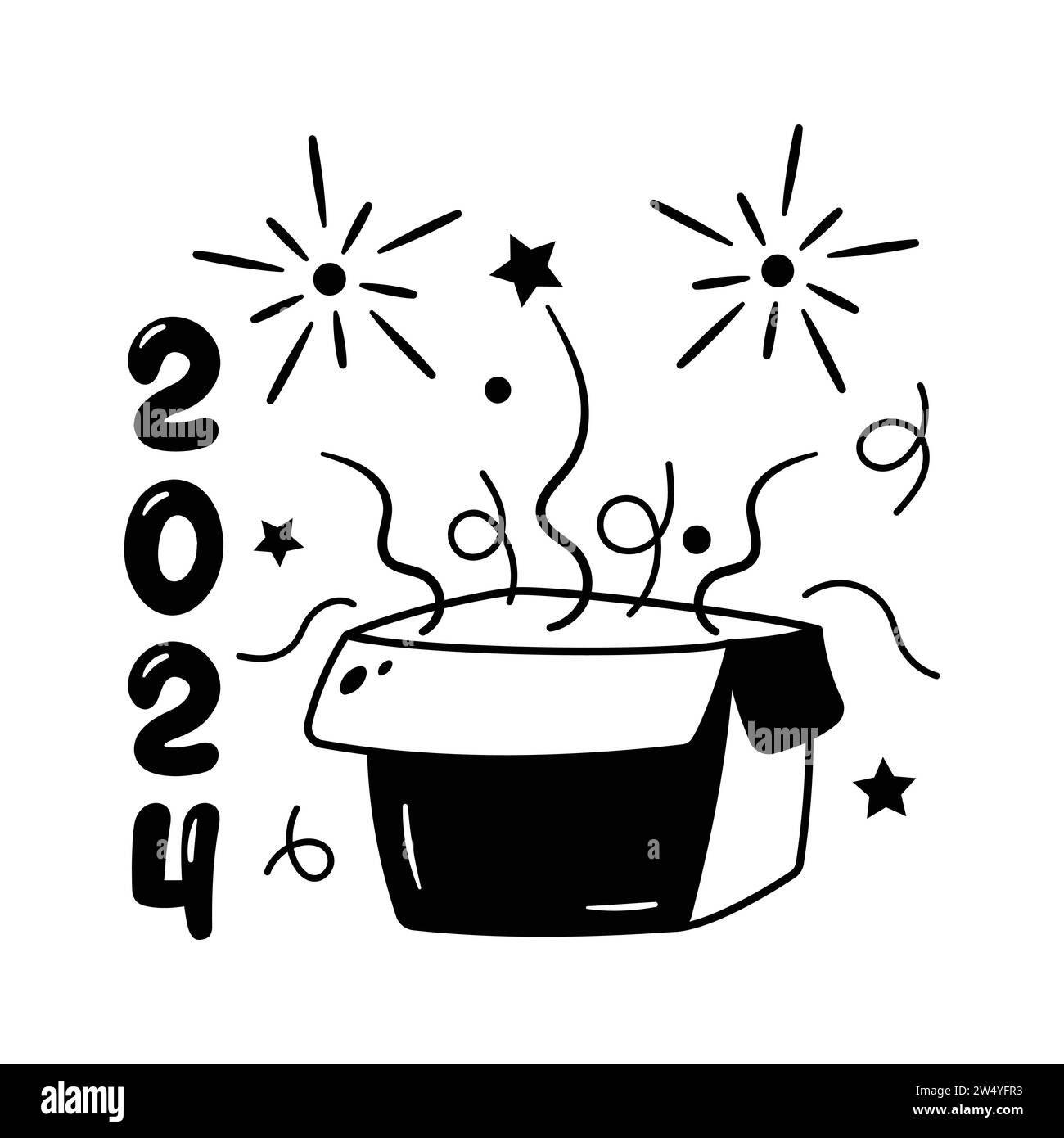 Happy new year 2024 hand drawn sticker vector design Stock Vector Image