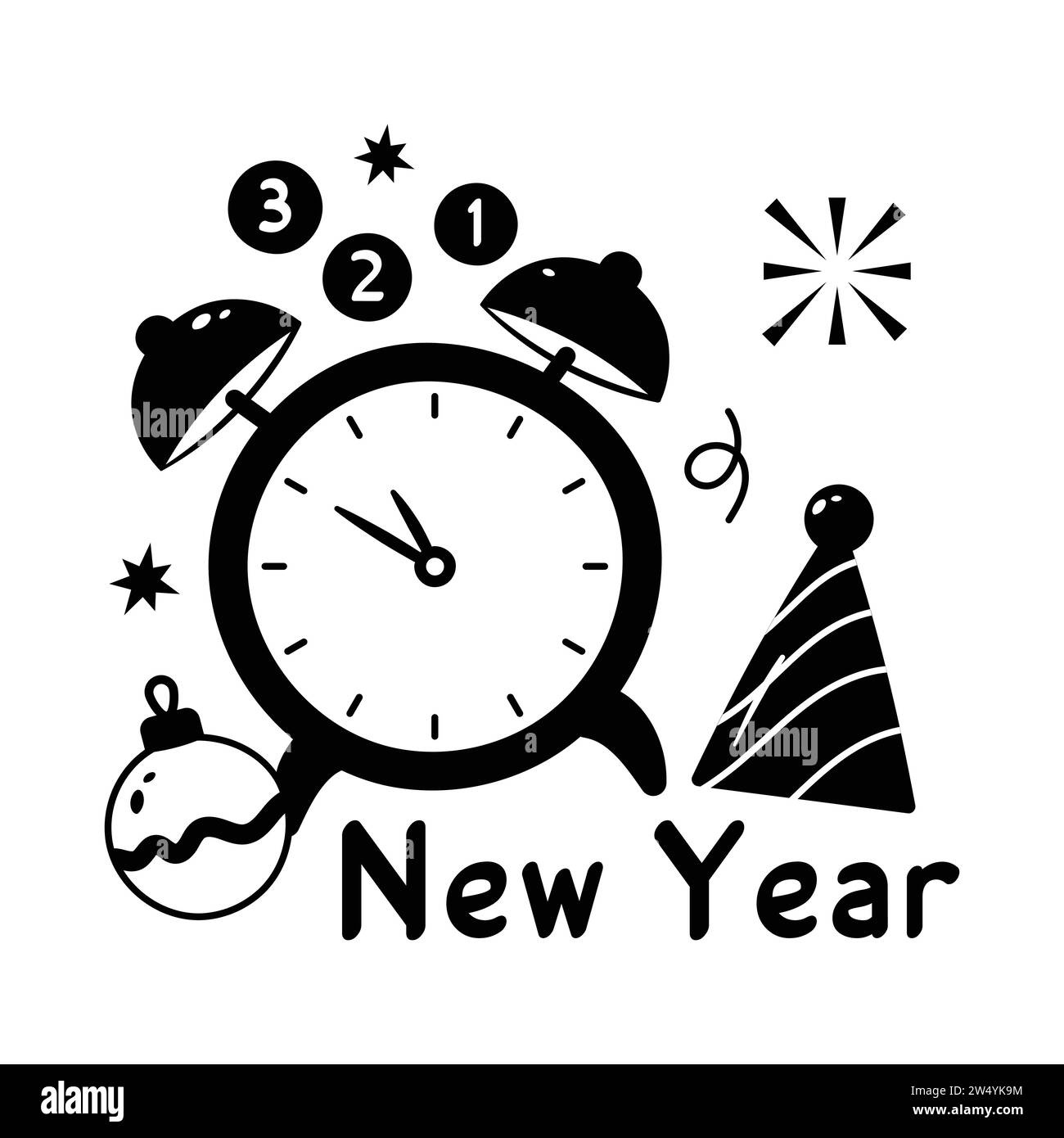 New year alarm clock with countdown denoting concept flat icon of happy
