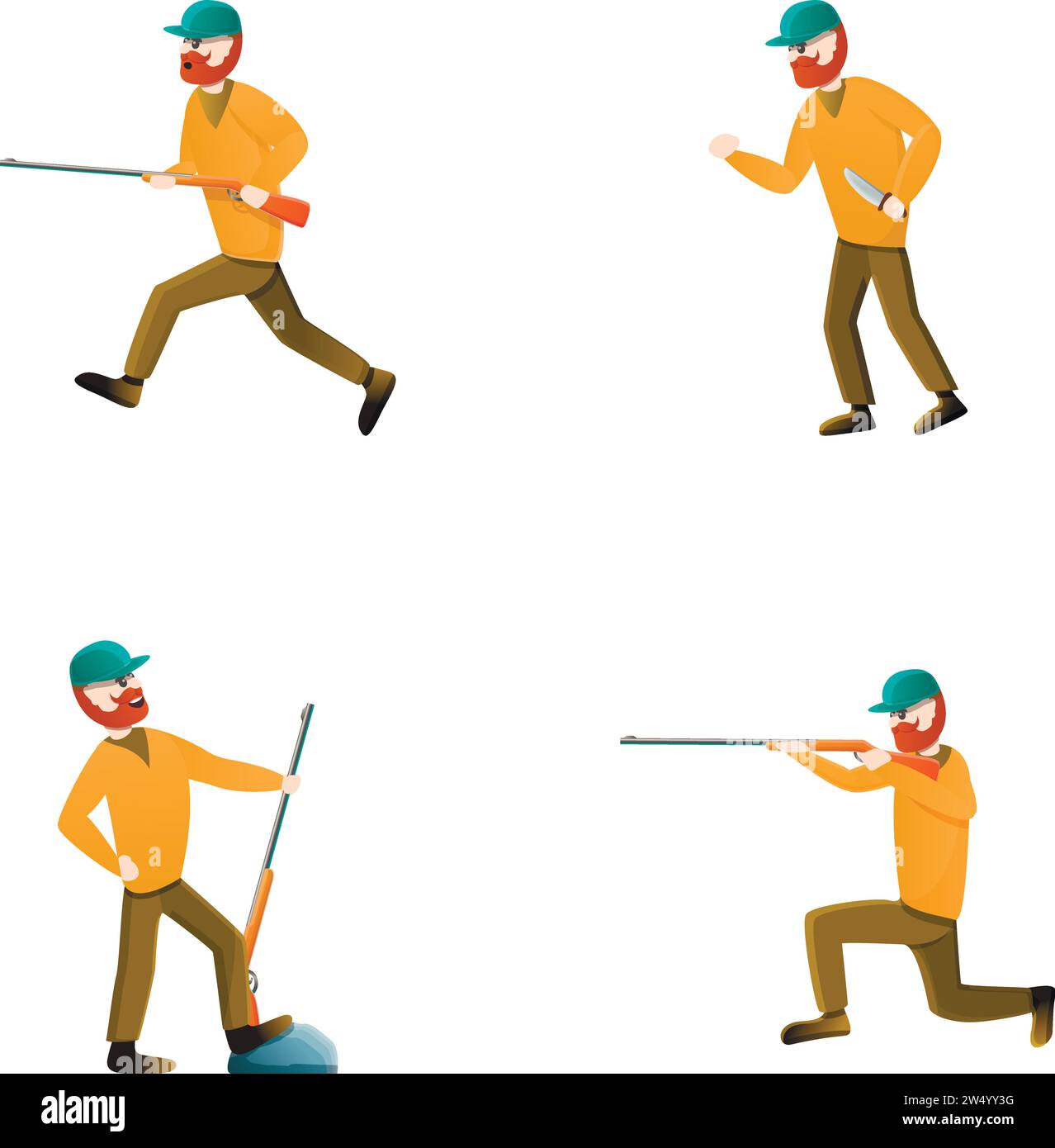 Hunting season icons set cartoon vector. Hunter character with rifle ...