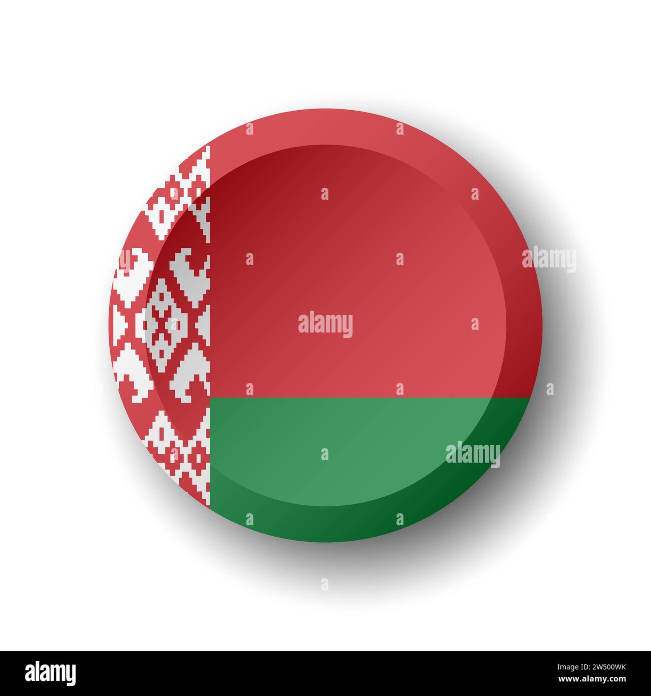 Belarus flag - 3D circle button with dropped shadow. Vector icon. Stock Vector