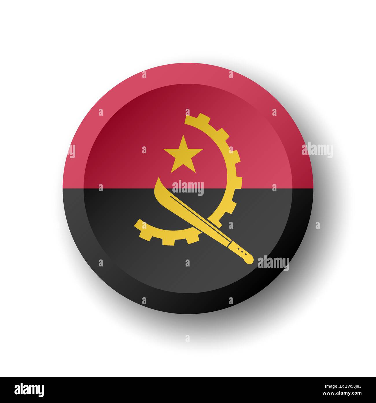 Angola flag - 3D circle button with dropped shadow. Vector icon. Stock Vector