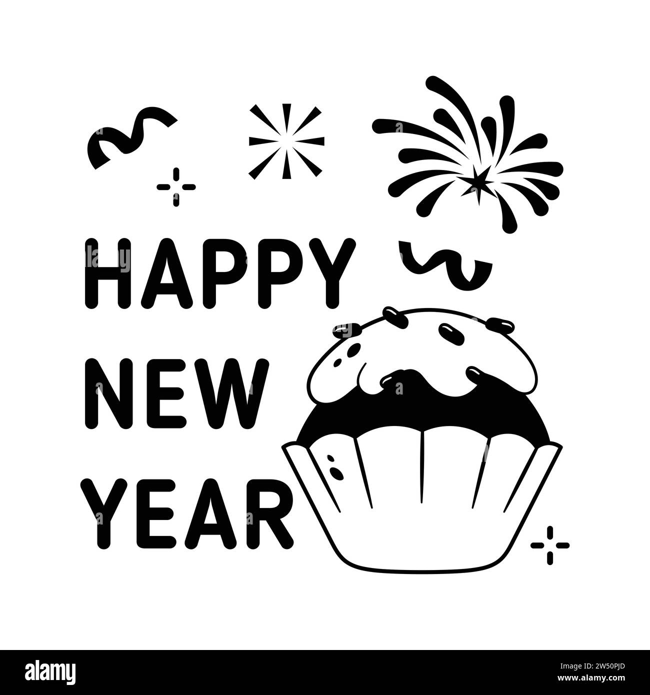 Happy new year 2024 cupcake with fireworks celebrations, icon of new