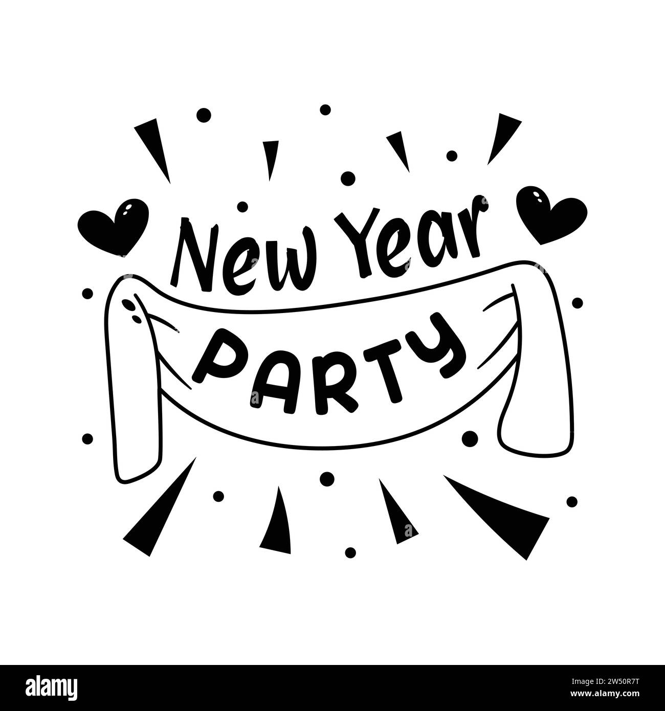 Happy new year 2024 party banner sticker design in trendy style up for