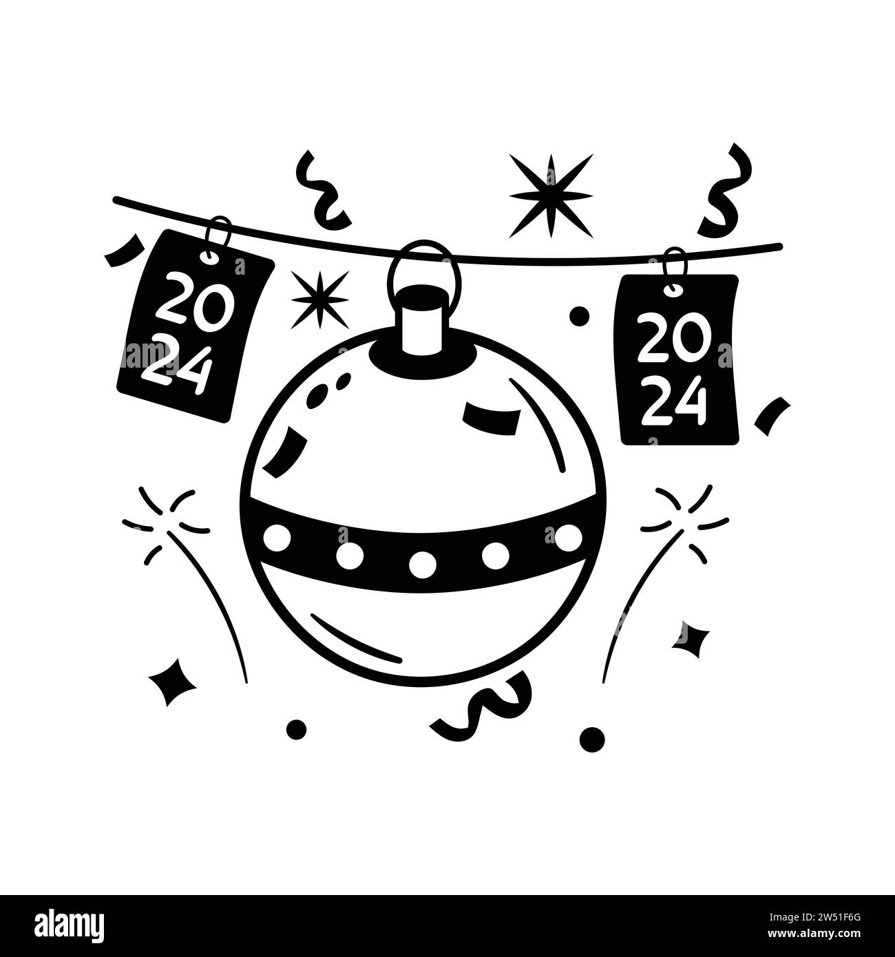 Happy new year 2024 decoration sticker vector design in trendy flat