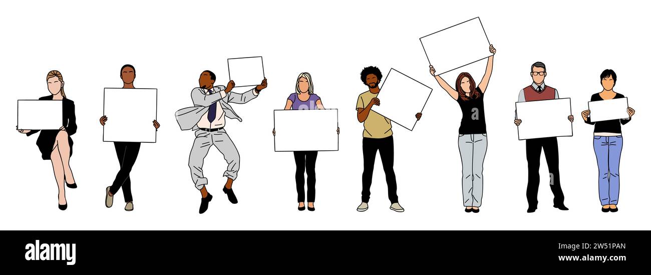 People holding blank advertising banner vector set Stock Vector
