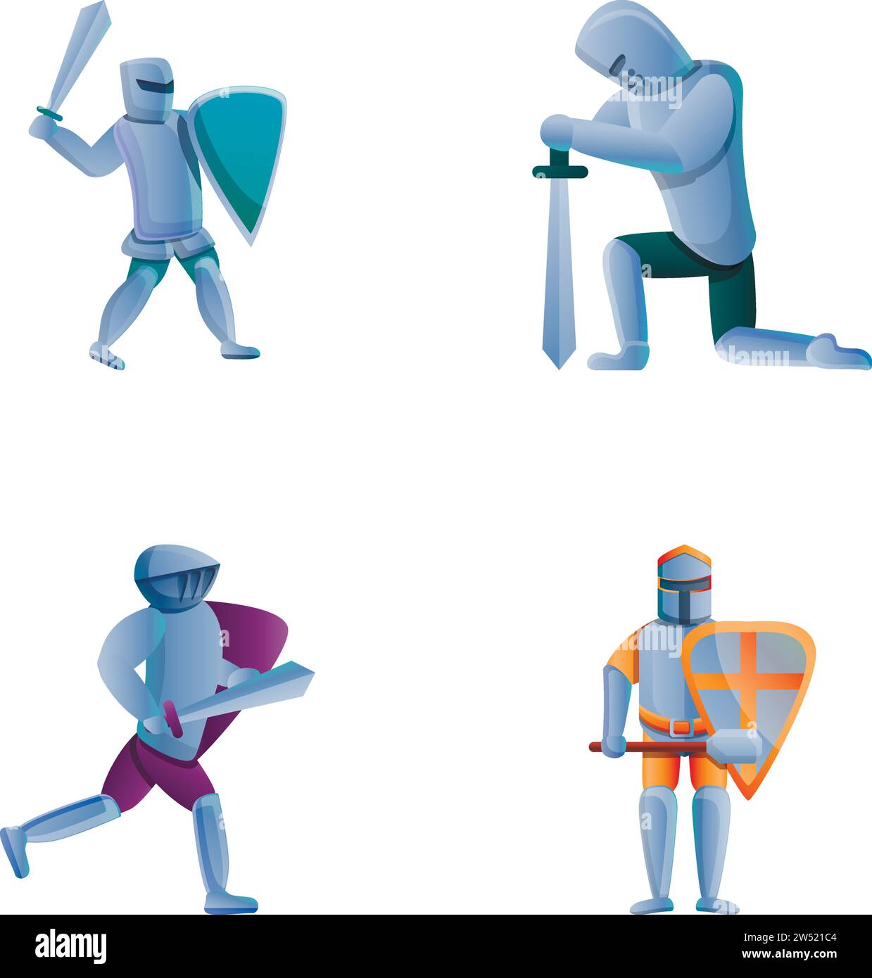 Knight icons set cartoon vector. Medieval hero in armor. Historical character, warrior Stock Vector