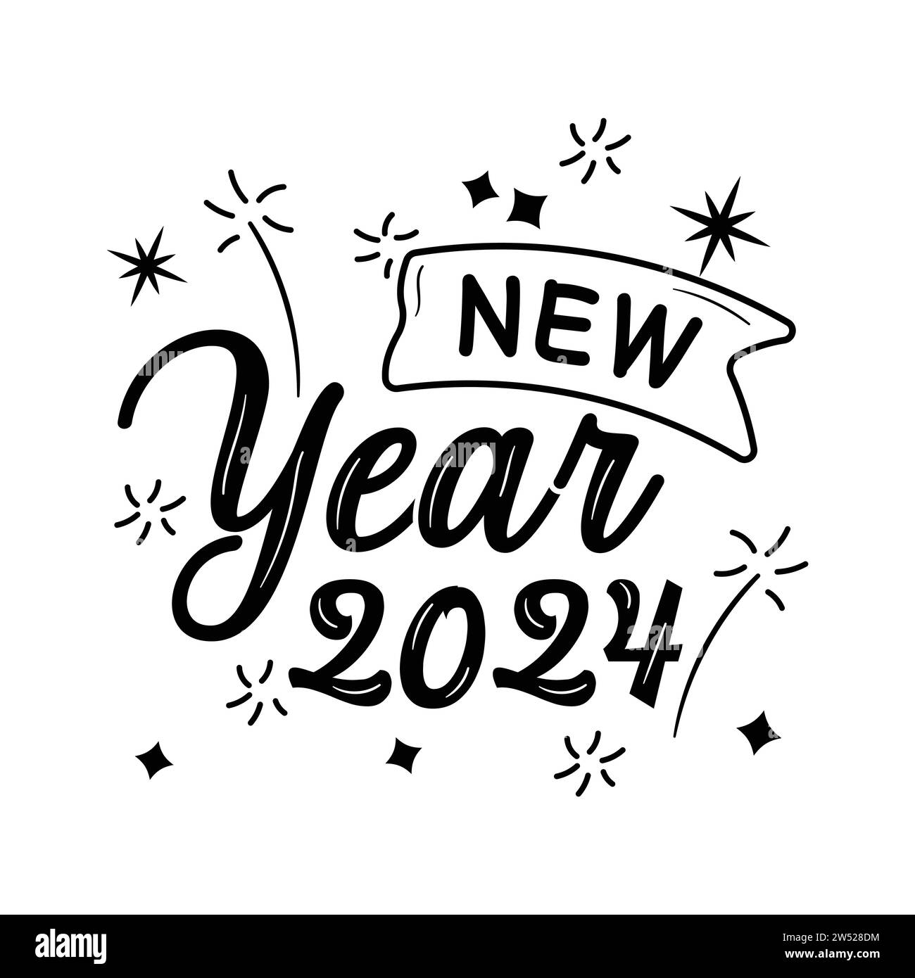 Happy new year 2024 sticker design in flat style up for premium use