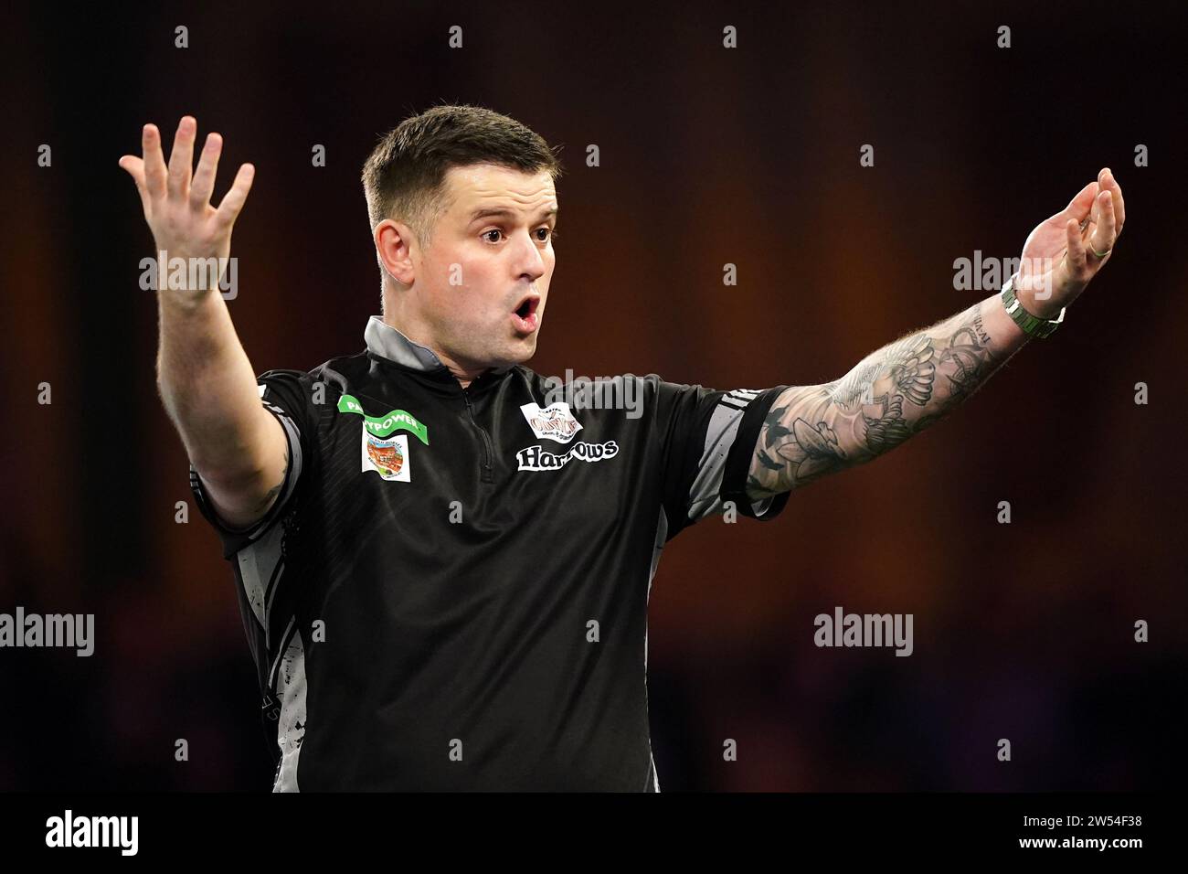 Luke Woodhouse reacts during his match against Berry van Peer (not