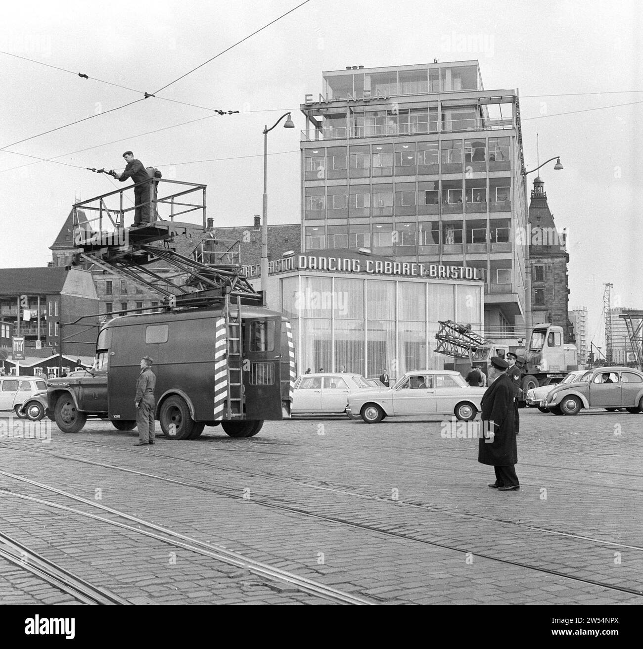 The overhead line of the tram on Hofplein in Rotterdam is broken, the ...