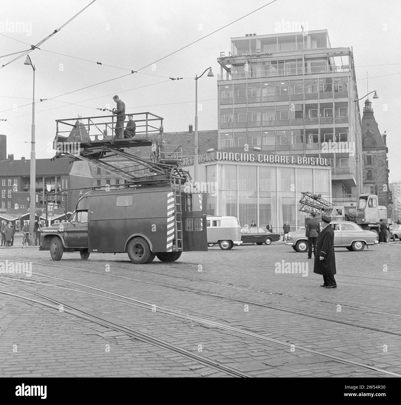 The overhead line of the tram on Hofplein in Rotterdam is broken, the ...
