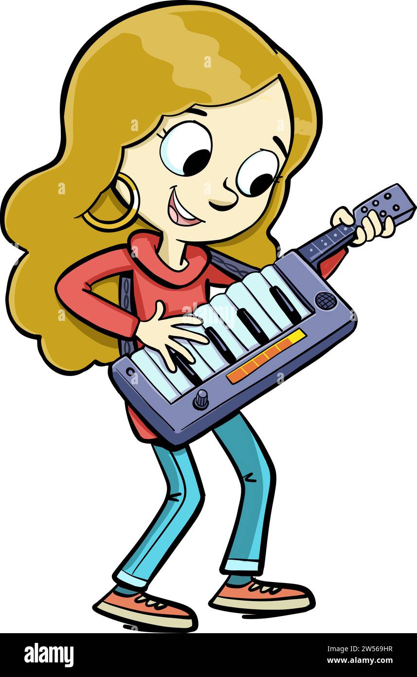 girl musician plays a synthesizer Stock Photo
