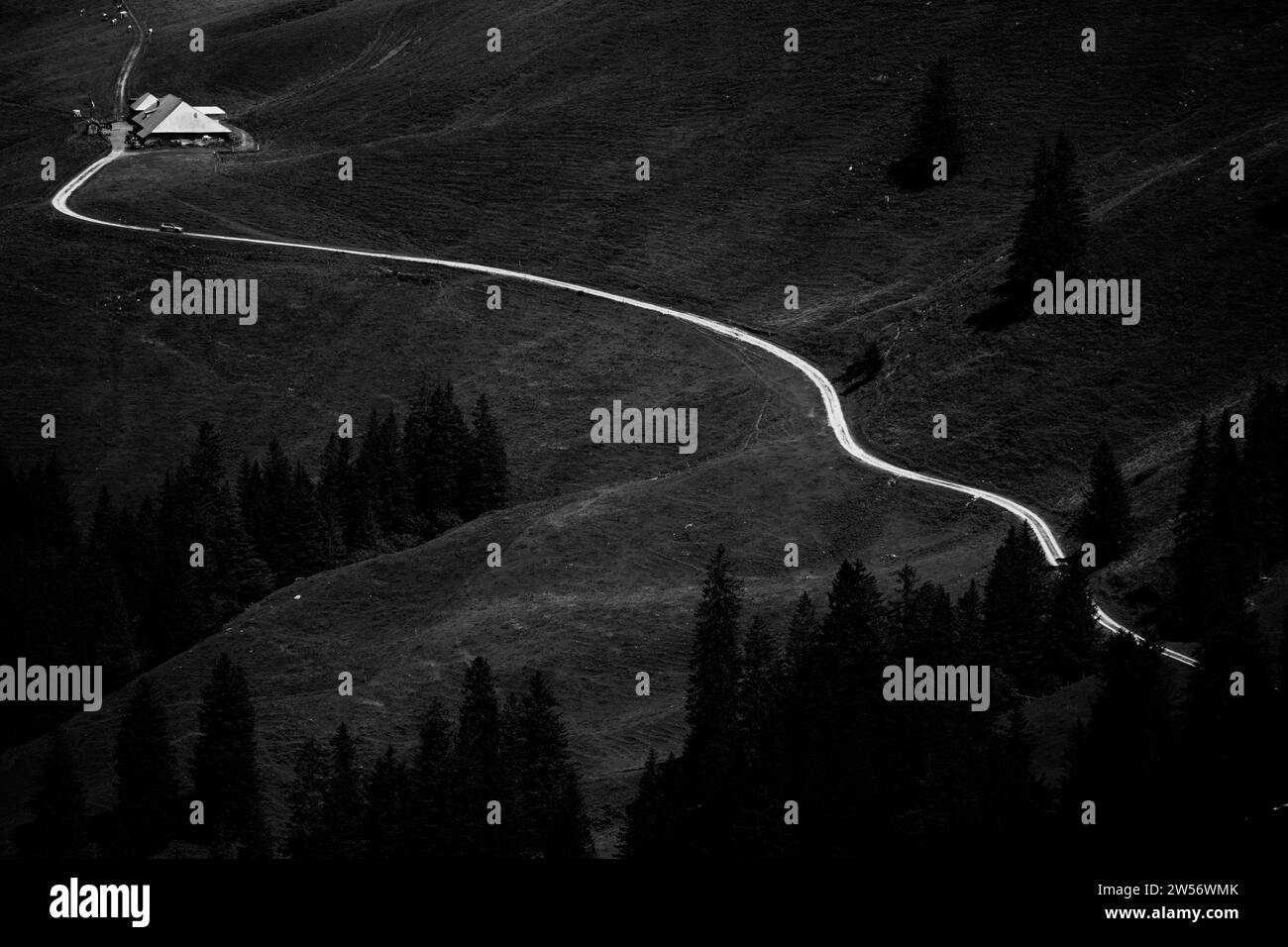 Mountain hut with path, Interlaken, Bernese Oberland, Switzerland Stock Photo
