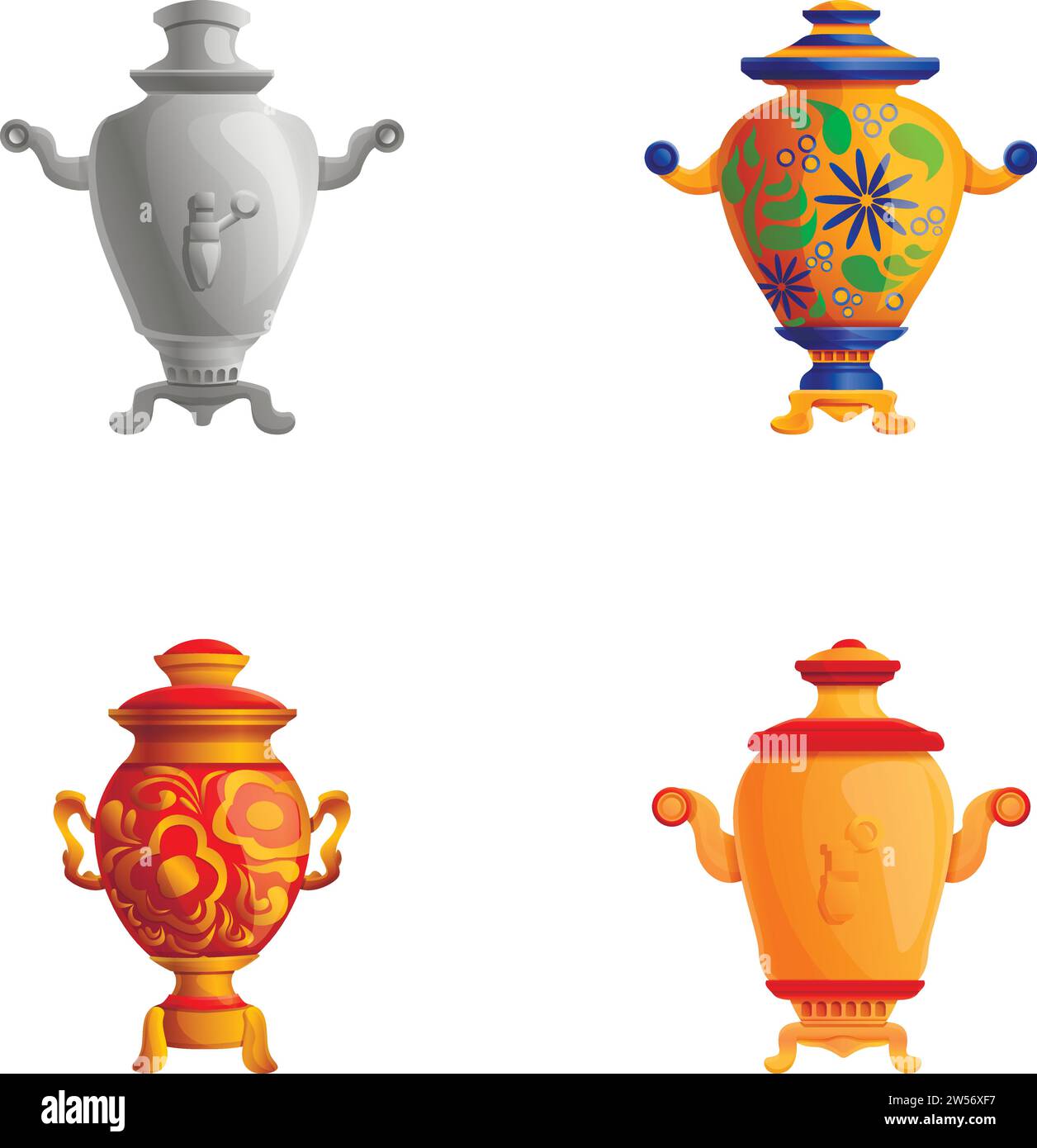 Various samovar icons set cartoon vector. Hot drink production ...
