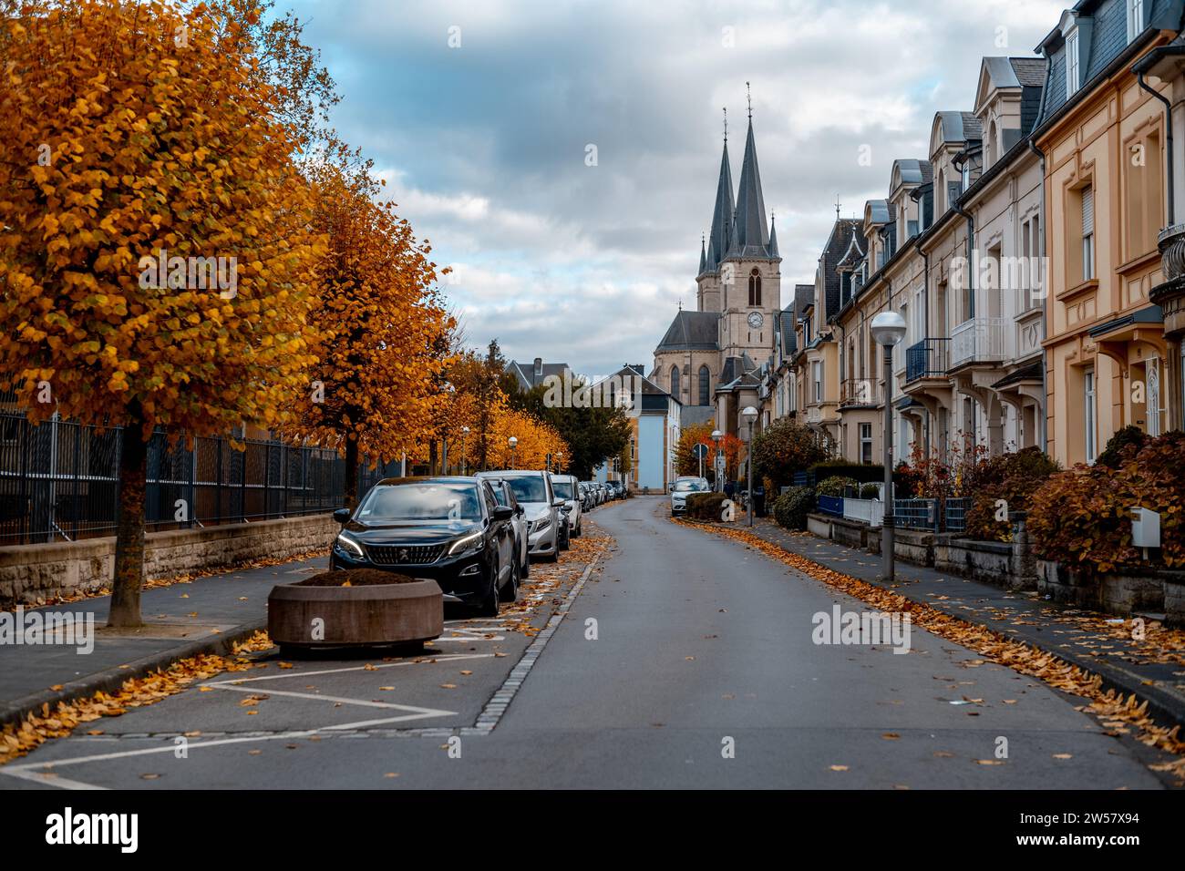 Autumn street walking - city of Esch/Alzette - Luxembourg Stock Photo