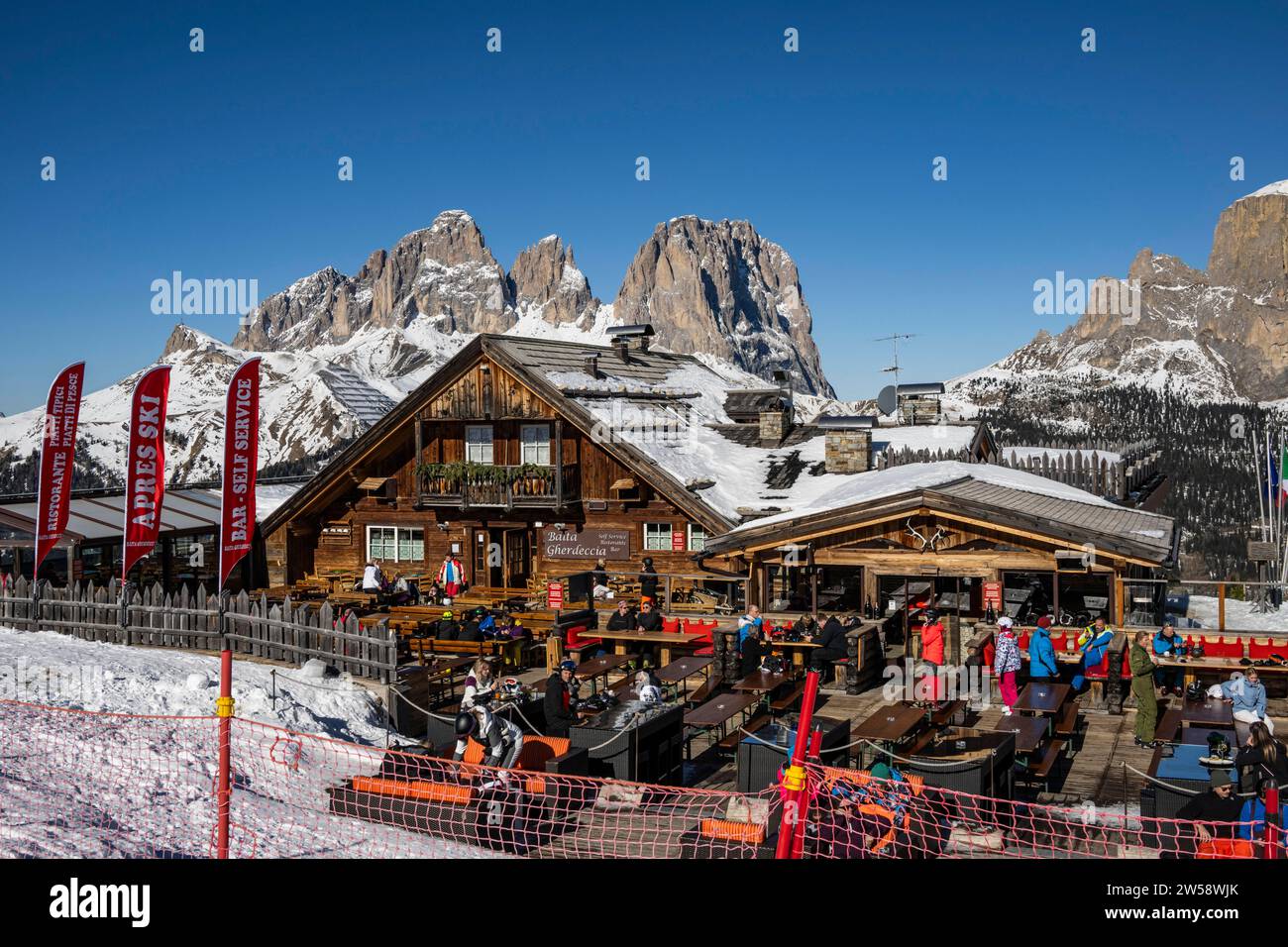 Marmolada, ski area, Sella Ronda, Val di Fassa, Autonomous Region of Trento, South Tyrol, Italy Stock Photo