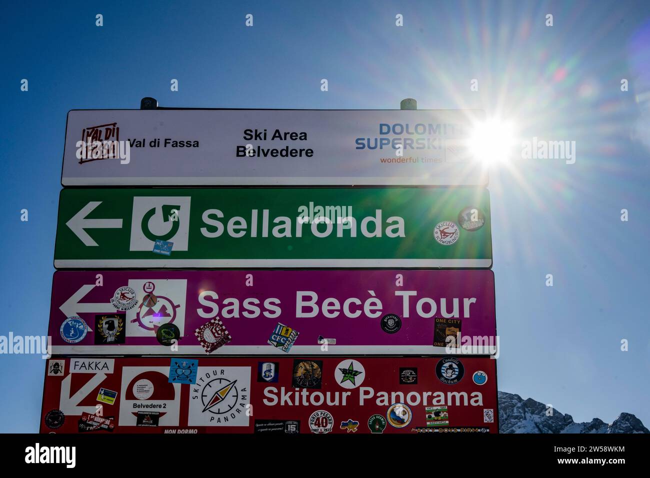 Marmolada, ski area, Sella Ronda, Val di Fassa, Autonomous Region of Trento, South Tyrol, Italy Stock Photo