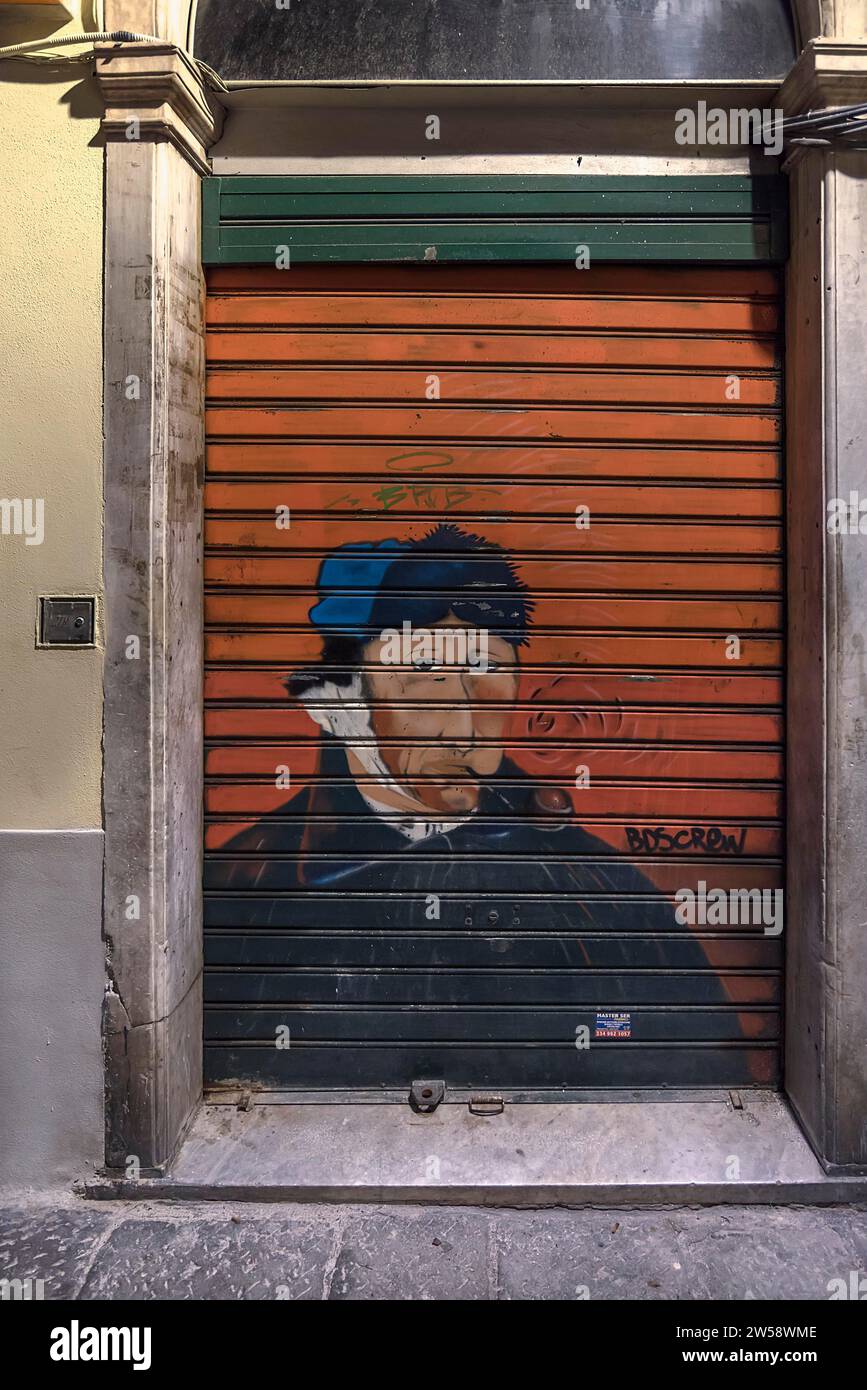 Painting after Van Gogh painted on a closed tobacco shop in the historic centre, Genoa, Italy Stock Photo