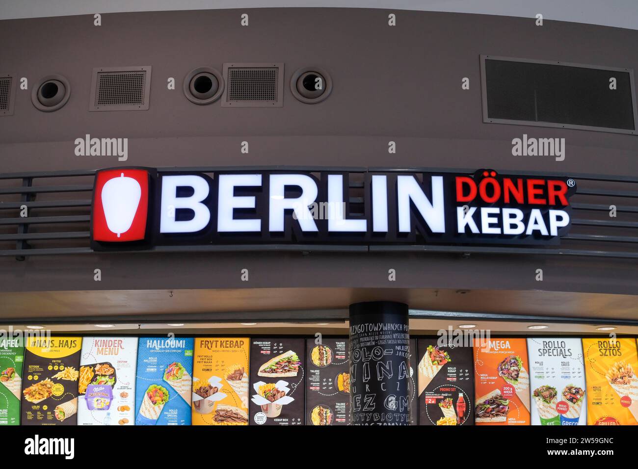 Berlin doner kebab snack bar, Avenida Poznan shopping centre, Poznan, Greater Poland Voivodeship, Poland Stock Photo