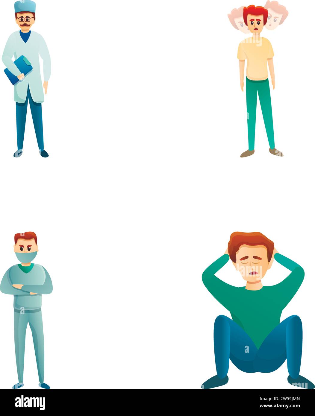 Mental illness icons set cartoon vector. Person with mental disorder