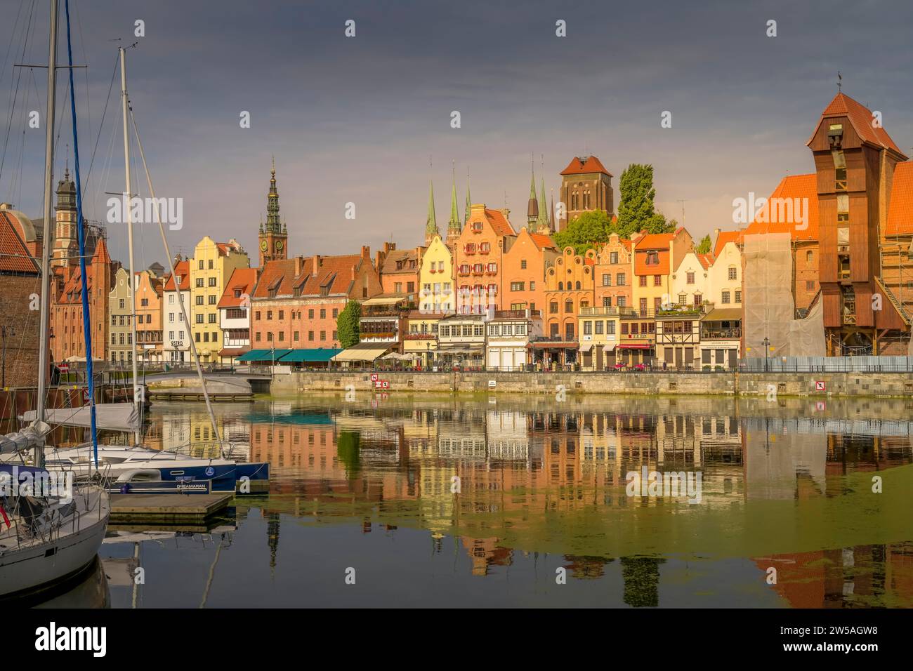 Old buildings, facades, riverside promenade Long Bridge, Dlugie