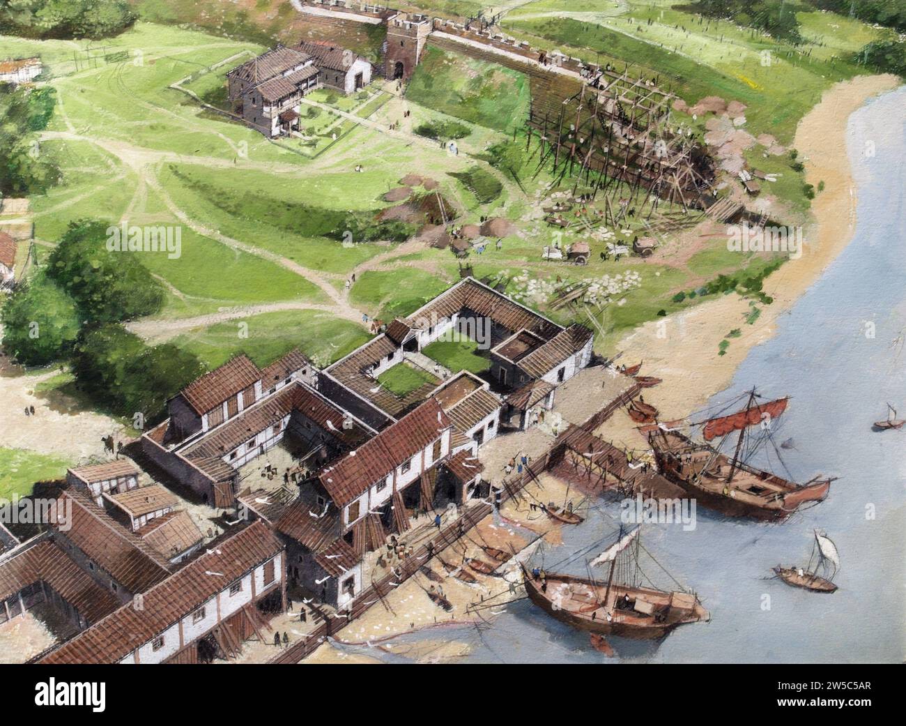 Painting of the Tower of London site circa AD 200 Stock Photo