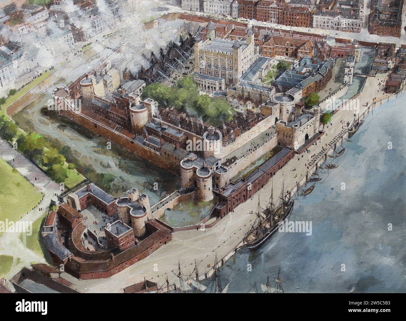 Painting of the Tower of London in 1841 Stock Photo