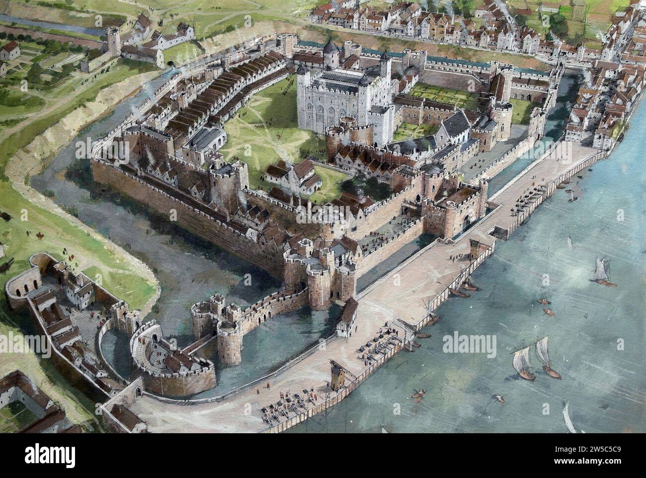 Painting of the Tower of London in 1547 Stock Photo