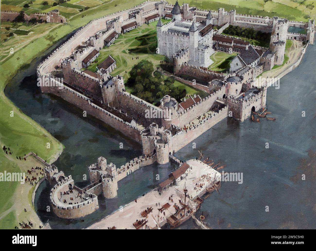 Painting of the Tower of London in 1300 Stock Photo