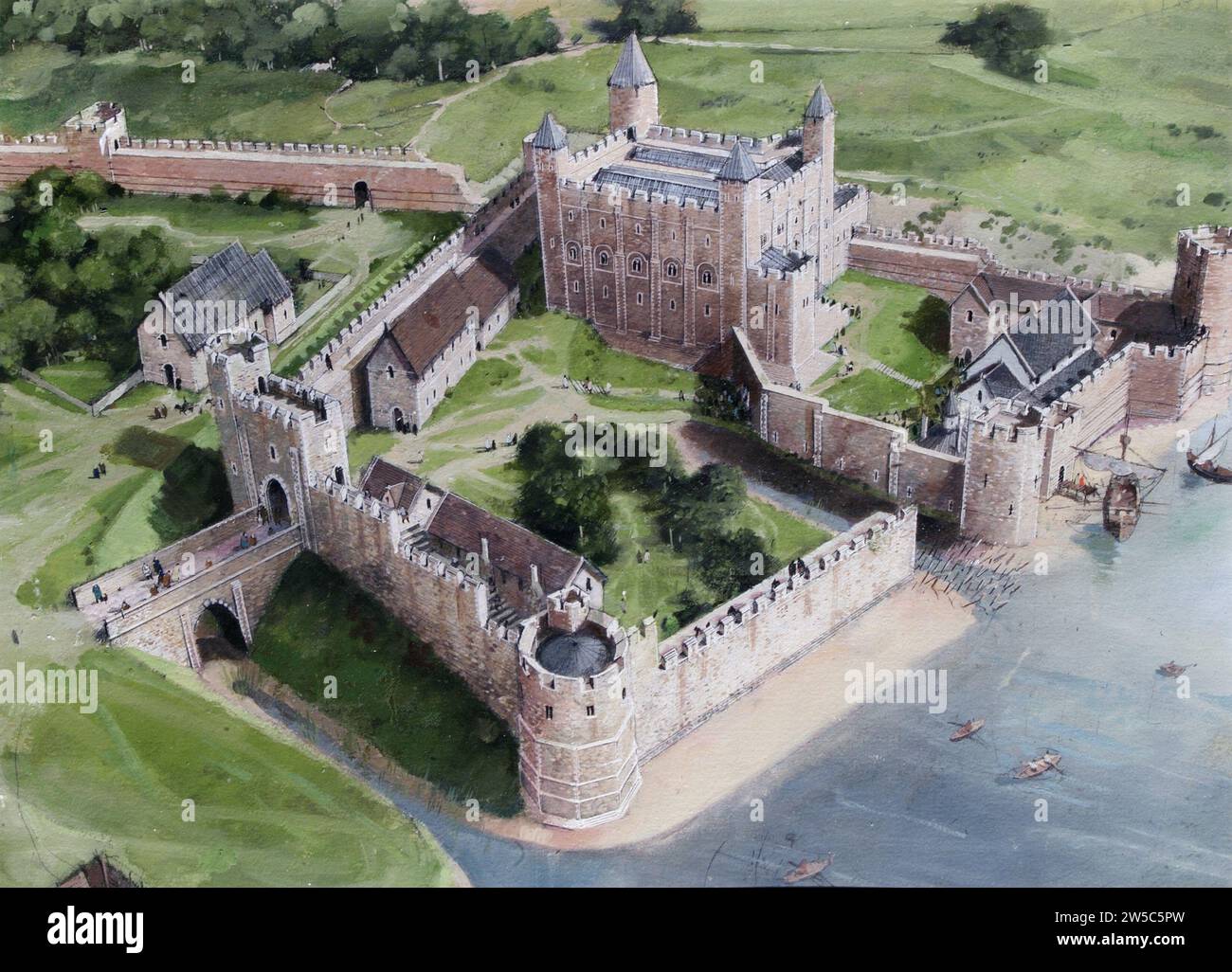 Painting of the Tower of London in 1200 Stock Photo