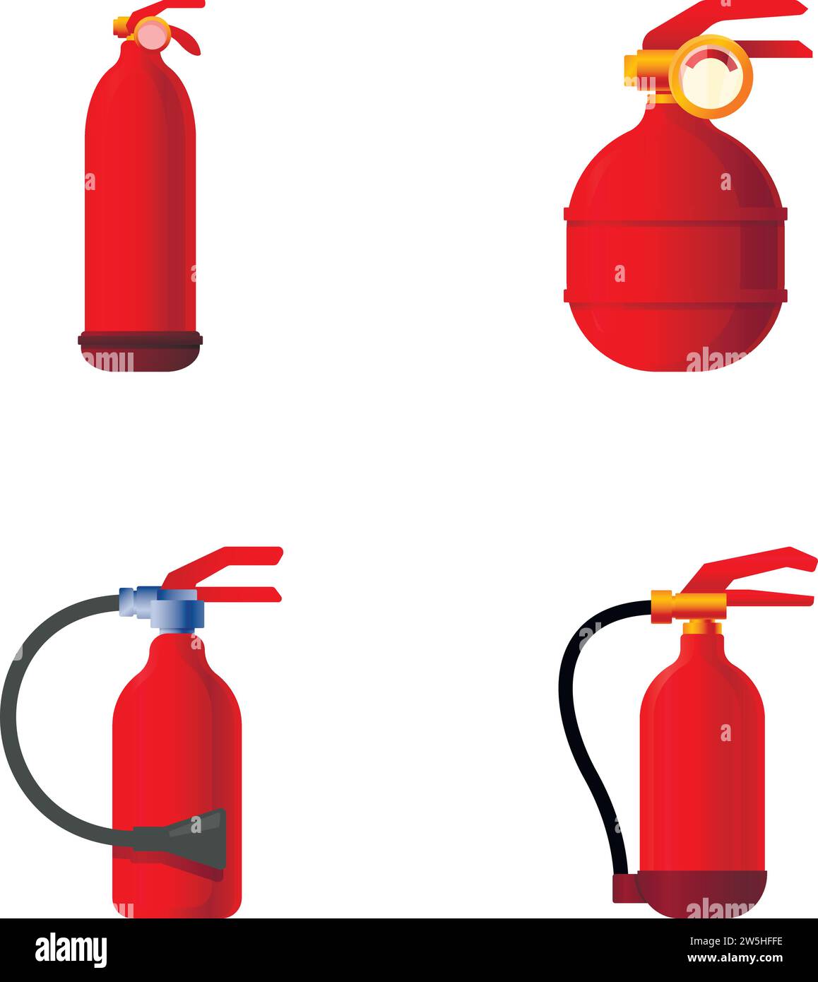 Fire extinguisher icons set cartoon vector. Various red fire extinguisher. Device designed to extinguish fire Stock Vector