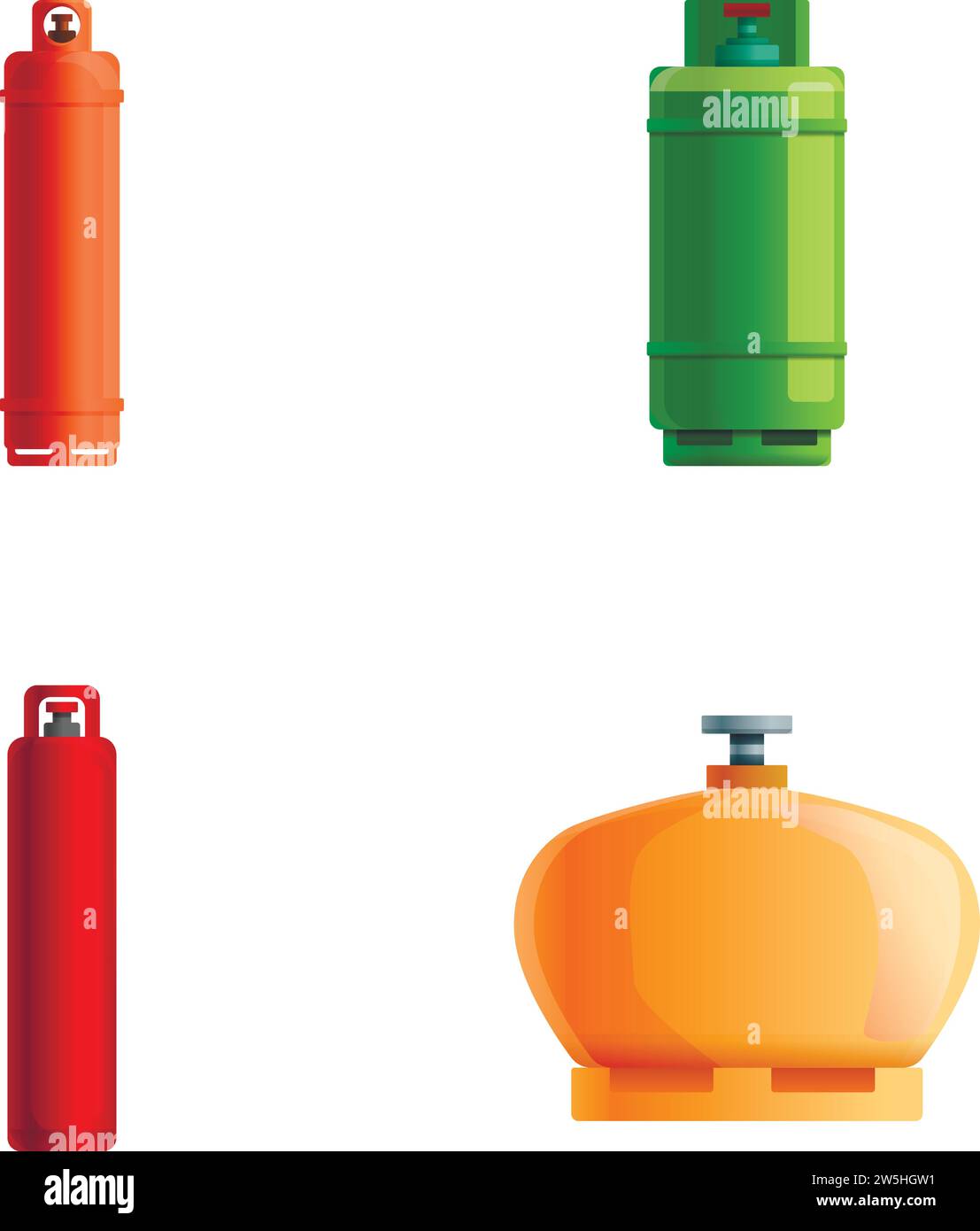 Gas tank icons set cartoon vector. Different type of gas bottle