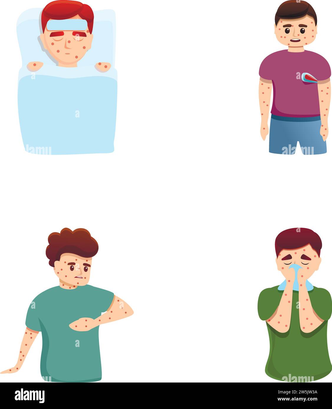 Viral disease icons set cartoon vector. People with itchy, blistered skin. Viral disease, illness Stock Vector