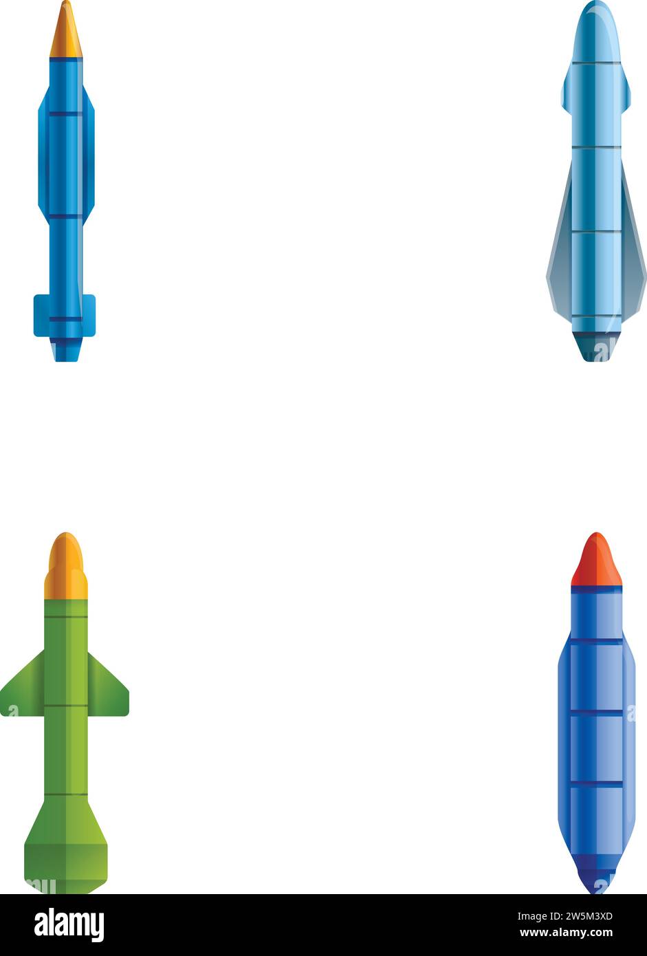 Combat rocket icons set cartoon vector. Military rocket weapon. Destruction equipment for defense Stock Vector