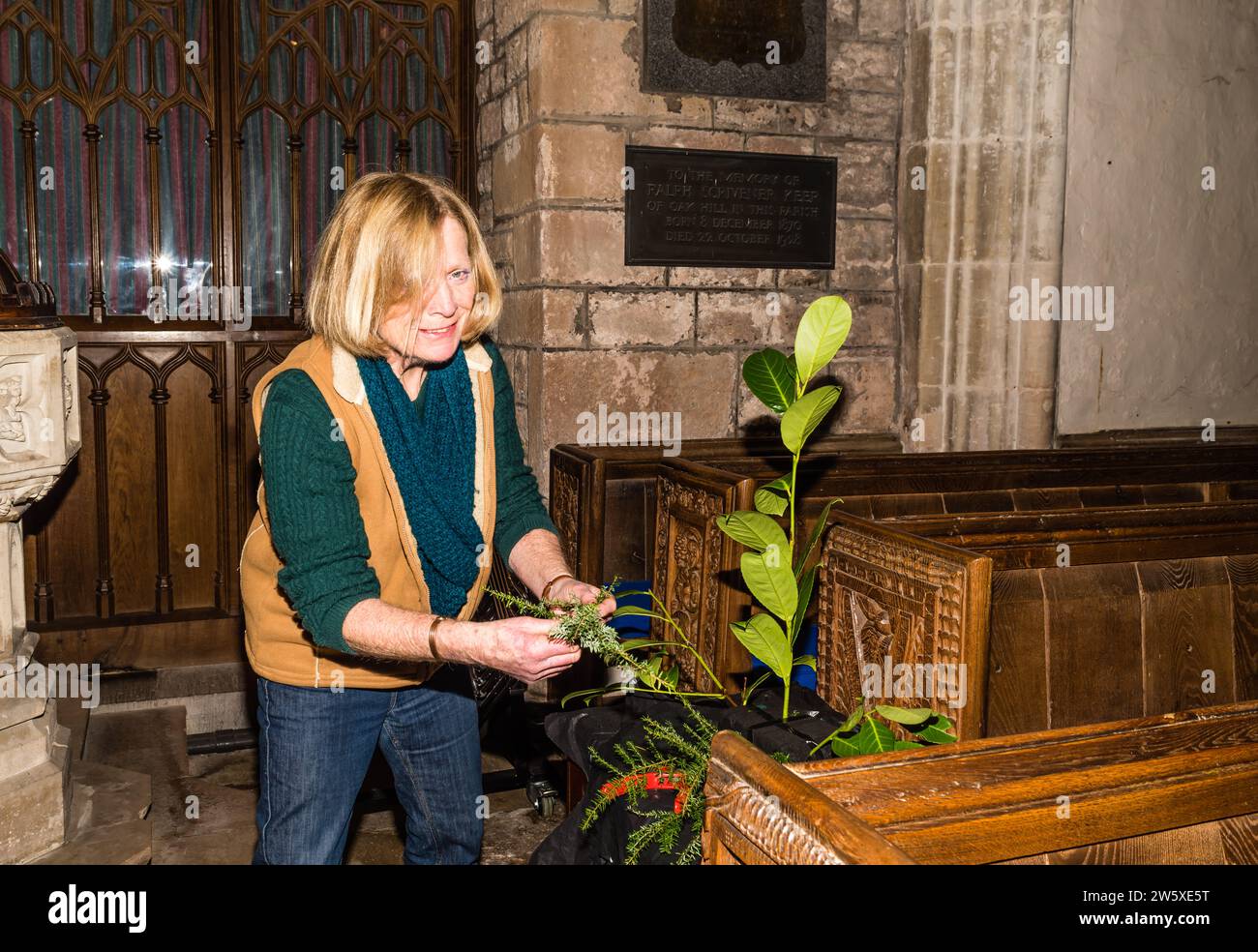 Christmas 2023 Flower Display at All Saints Church, East Budleigh. Stock Photo