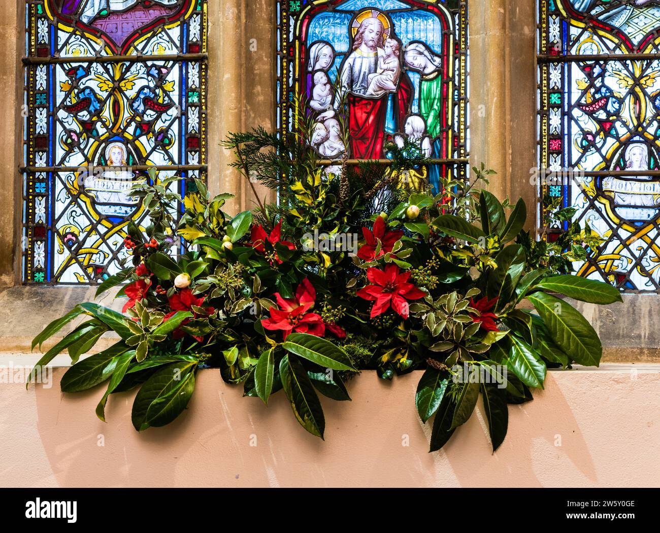 Christmas 2023 Flower Display at All Saints Church, East Budleigh. Stock Photo