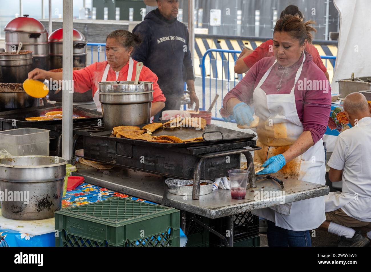 Vendor Booth Cooking Mexican Street Food Including Tacos At Pier 1 Marketplace Outdoor Market In San Francisco, June 24, 2023 Stock Photo
