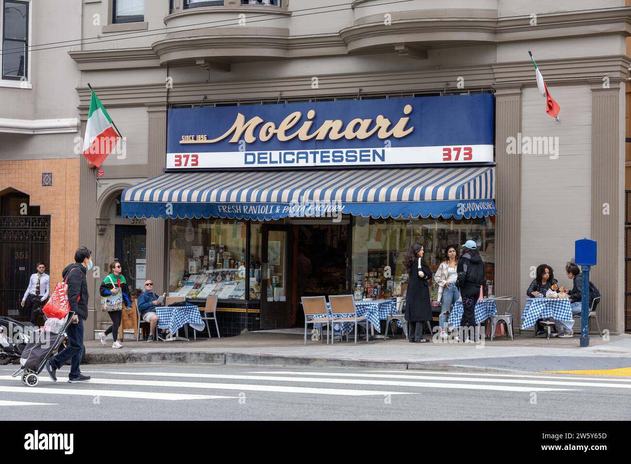 Molinari A Popular Delicatessen In North Beach San Francisco, June 24, 2023, Customers Sat Outside Enjoying Coffee And Pastries Stock Photo