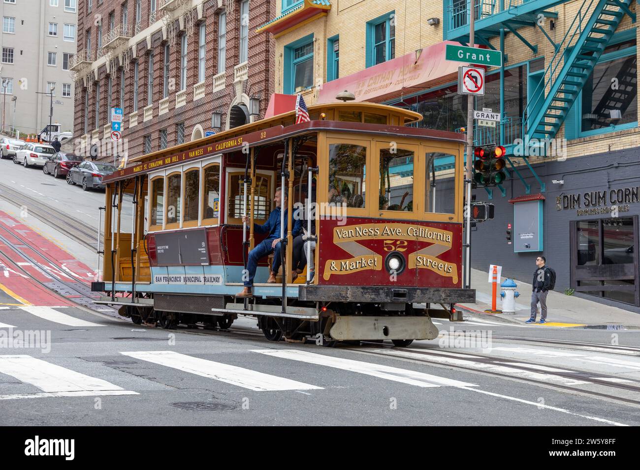 San Francisco Cable Car Street Tram Streetcar In China Town, June 24, 2023 Stock Photo