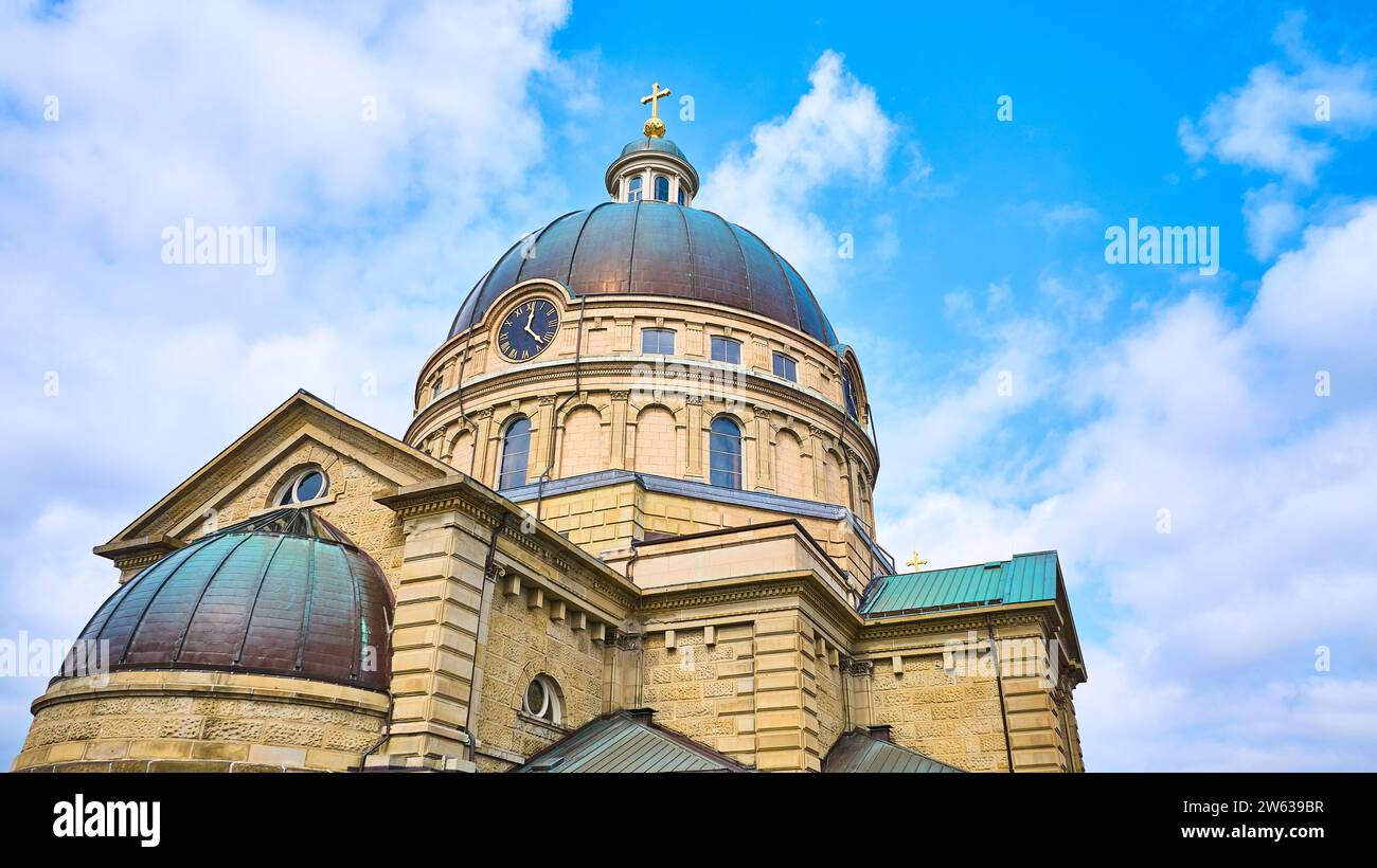 Aerial View of Basilica St Josaphat Dome with Golden Cross, Milwaukee ...