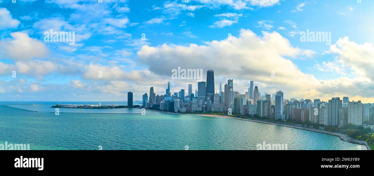 Aerial Chicago Skyline and Lake Michigan Panorama Stock Photo - Alamy