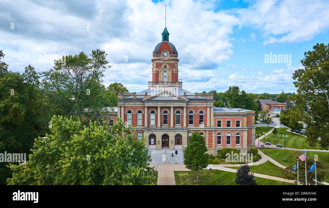 Aerial View of Historic Elkhart Courthouse amidst Greenery Stock Photo