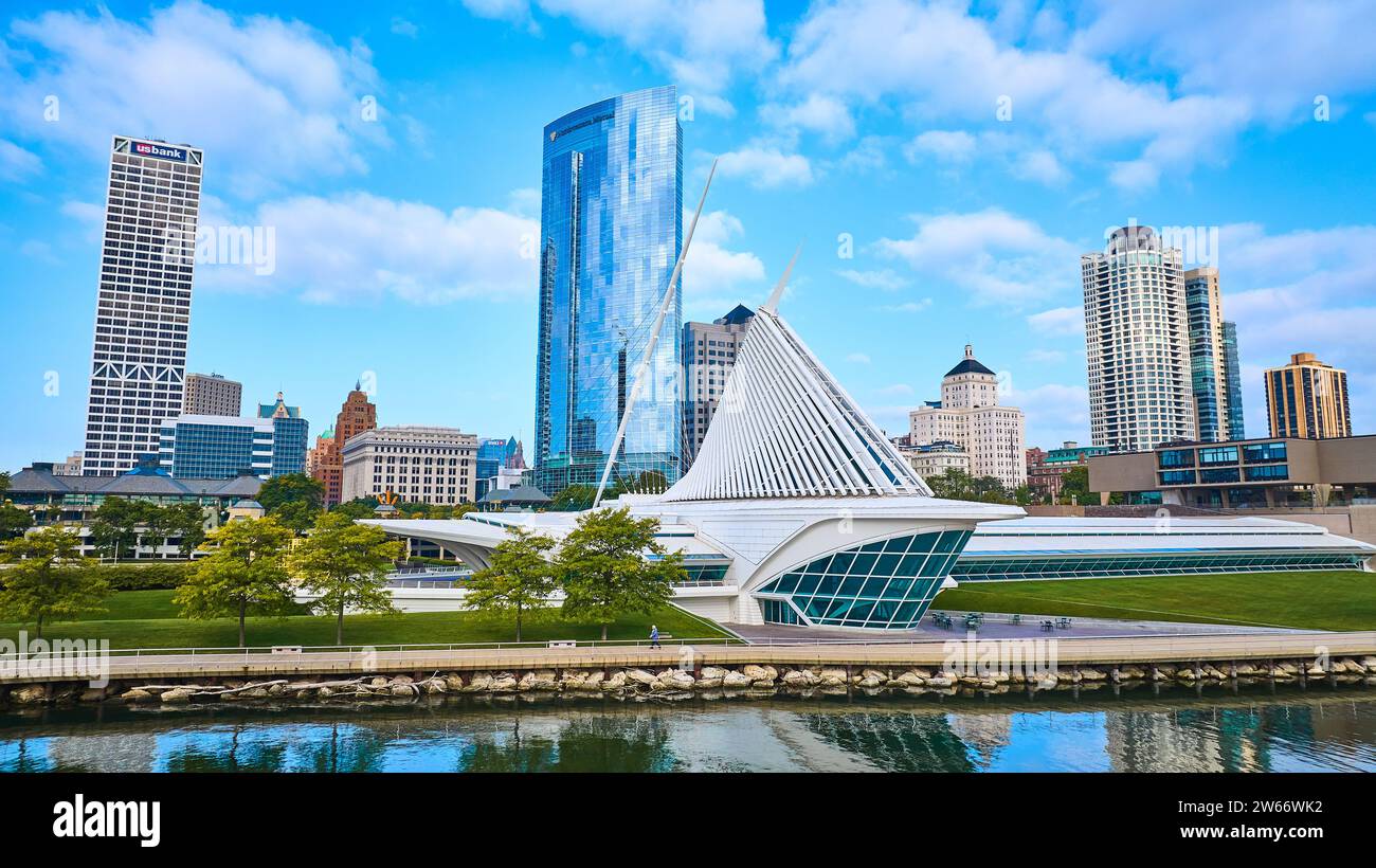 Aerial Milwaukee Waterfront Cityscape with Modern Museum and